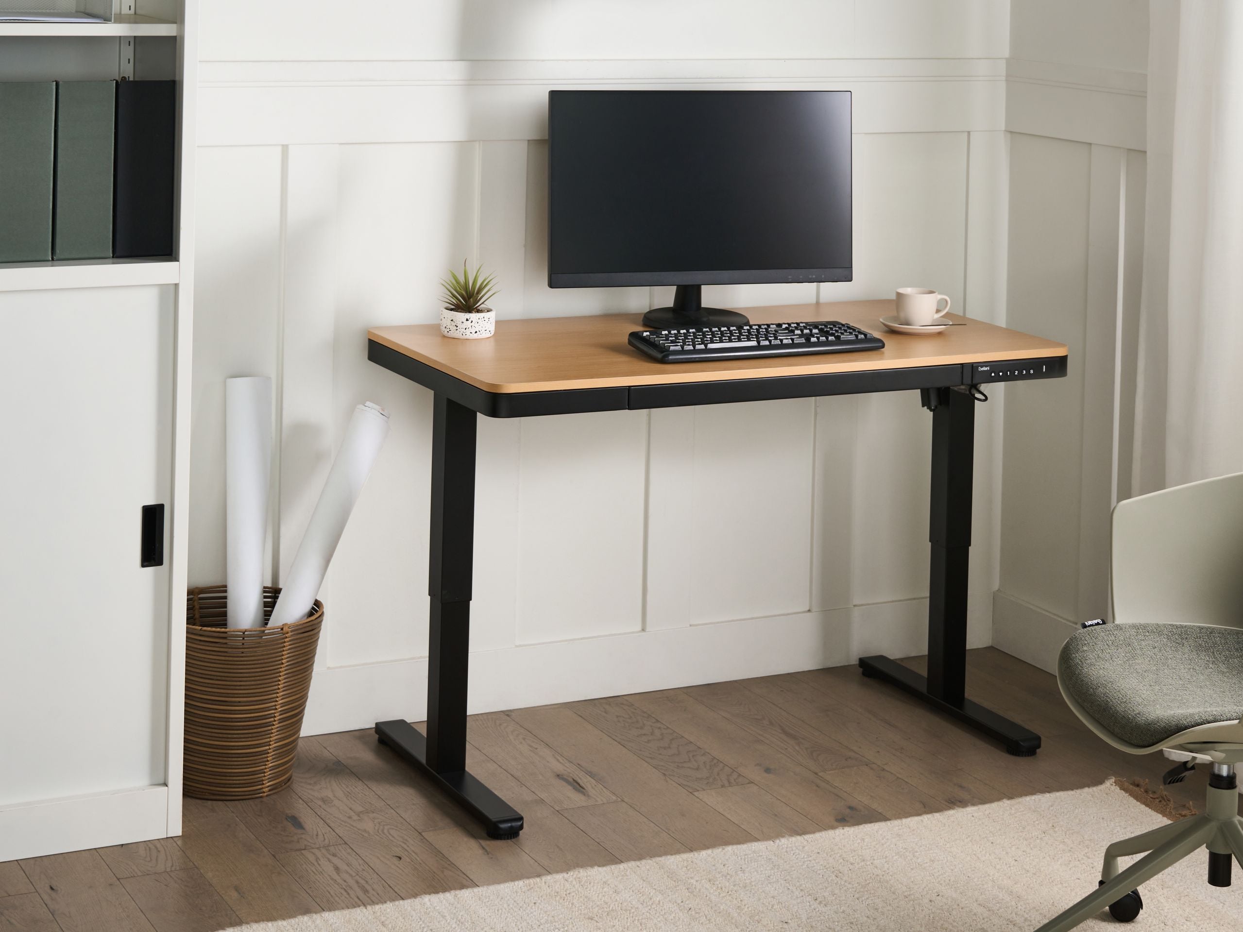 BELAVA Electric Adjustable Standing Office Desk with USB Port - Brown - Gemini Interiors