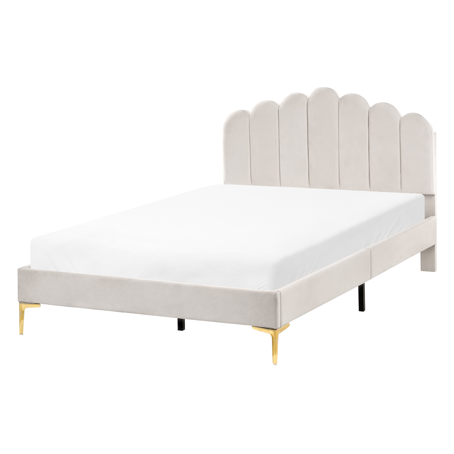 LORYN Small Double Velvet Bedframe - Off-White - Gemini Interiors