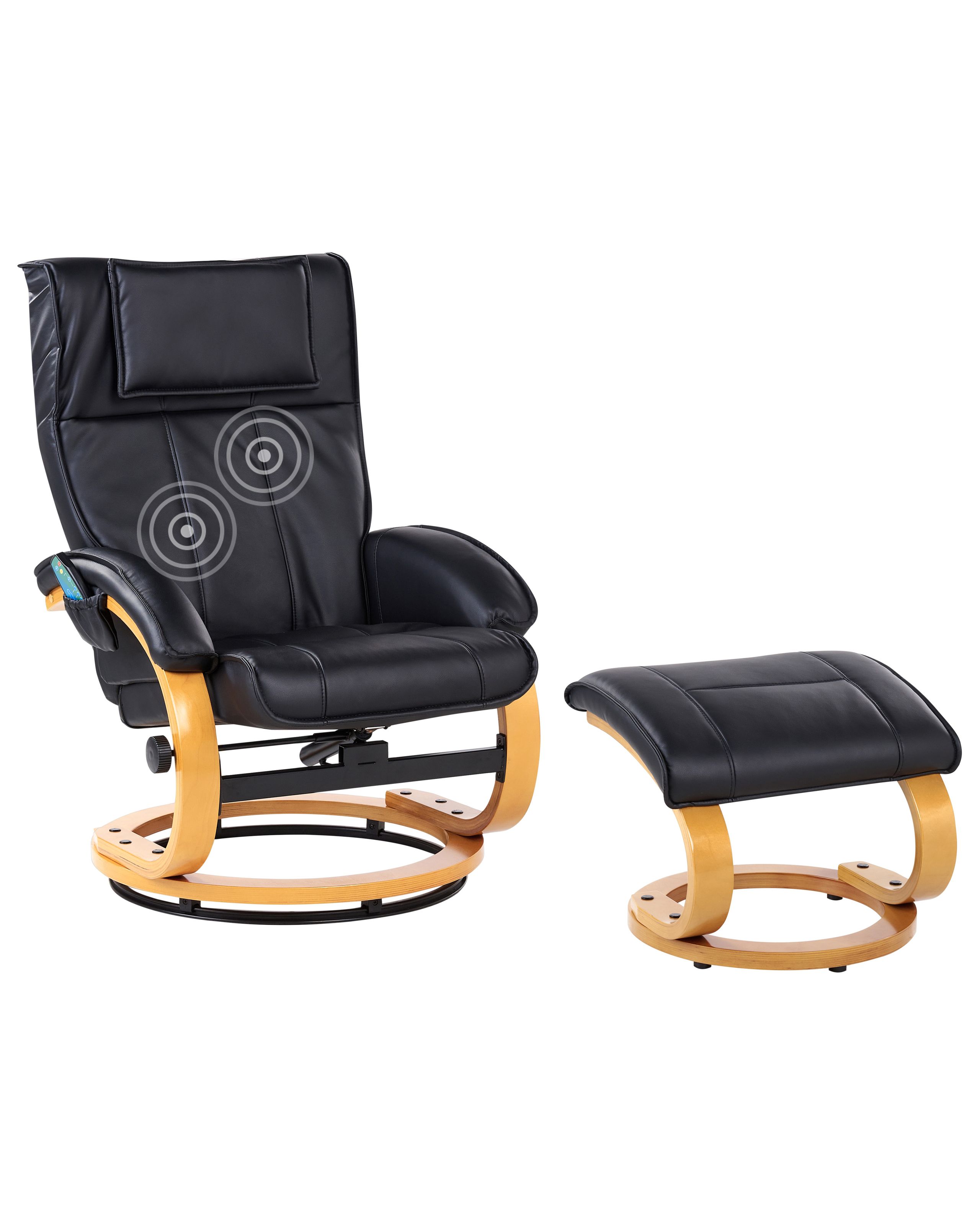 Massage Chair MAJESTIC with Footstool Faux Leather Black - Gemini Interiors