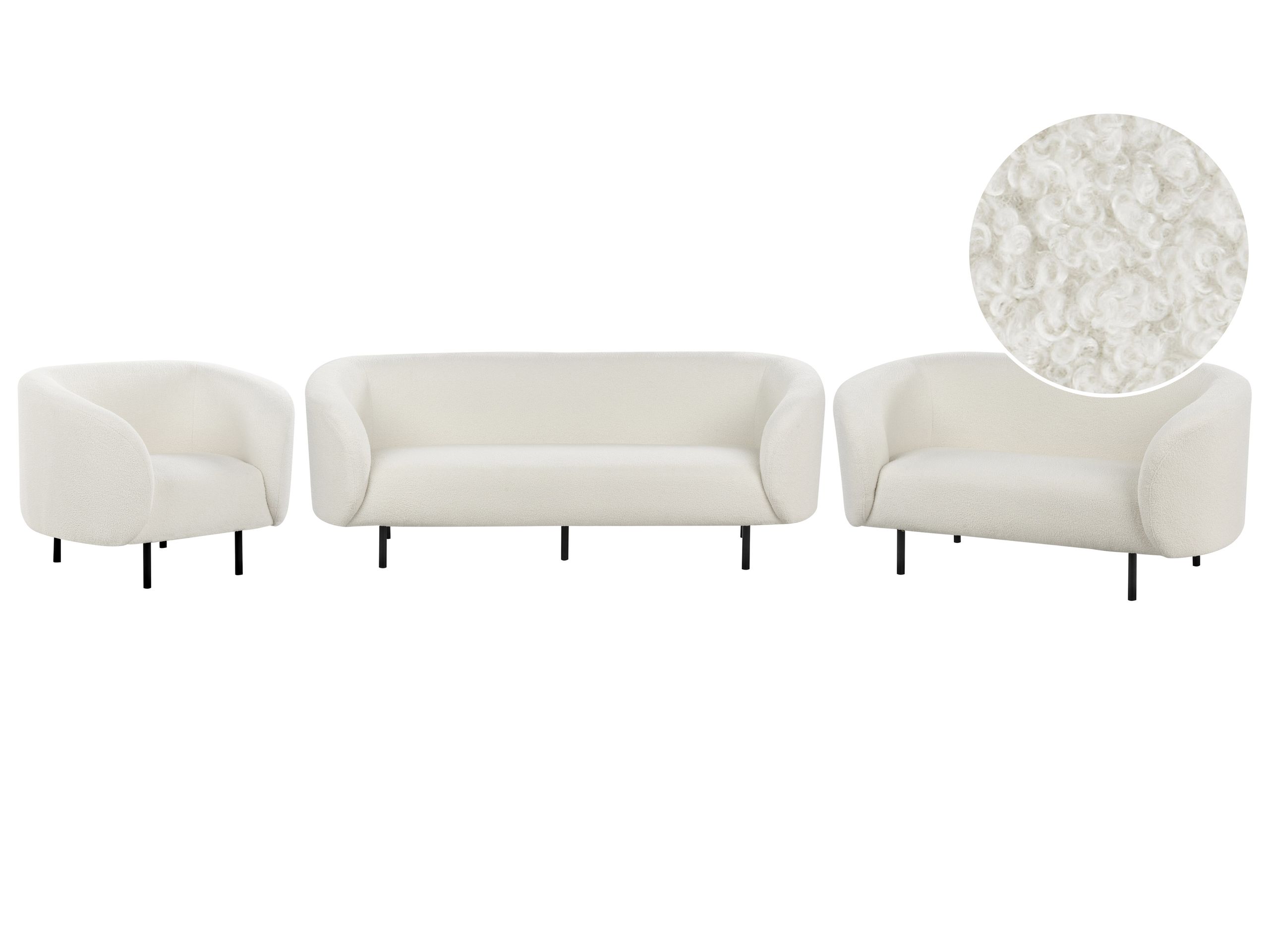 Boucle Living Room Set White and Black LOEN - Gemini Interiors