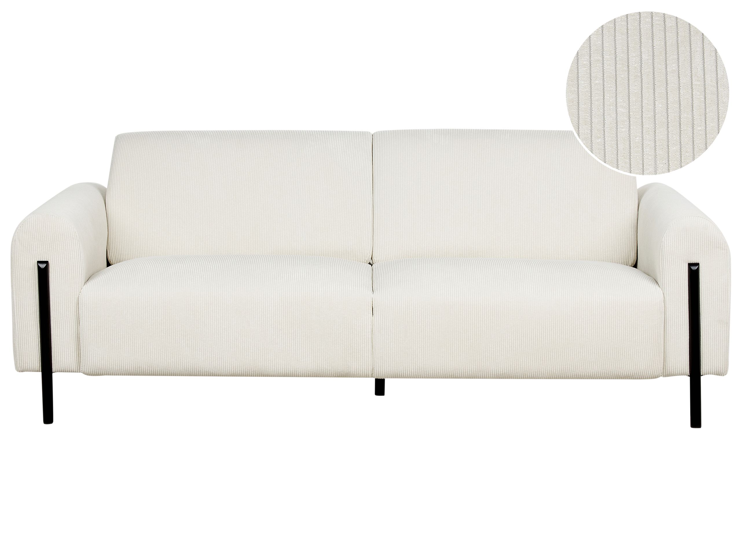 3 Seater Corduroy Sofa White ASKIM - Gemini Interiors