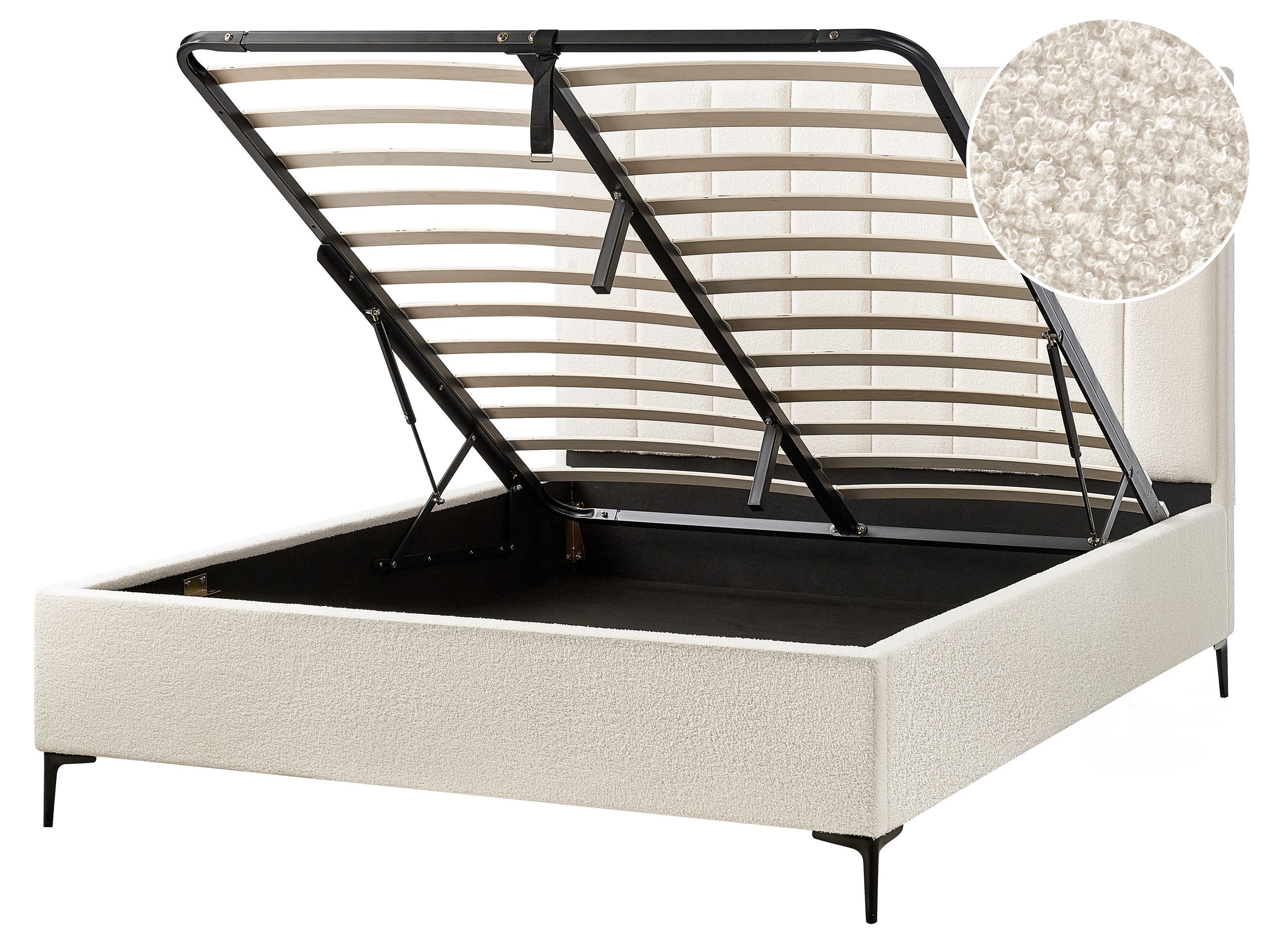 SEZZANA Ottoman Bedframe Boucle 160 x 200cm EU Kingsize Bed Off-White - Gemini Interiors