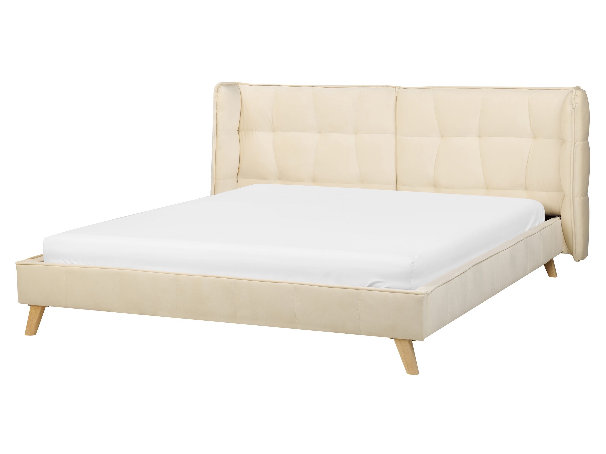 SENNI Bedframe Velvet 160 x 200cm EU Kingsize Bed Beige - Gemini Interiors