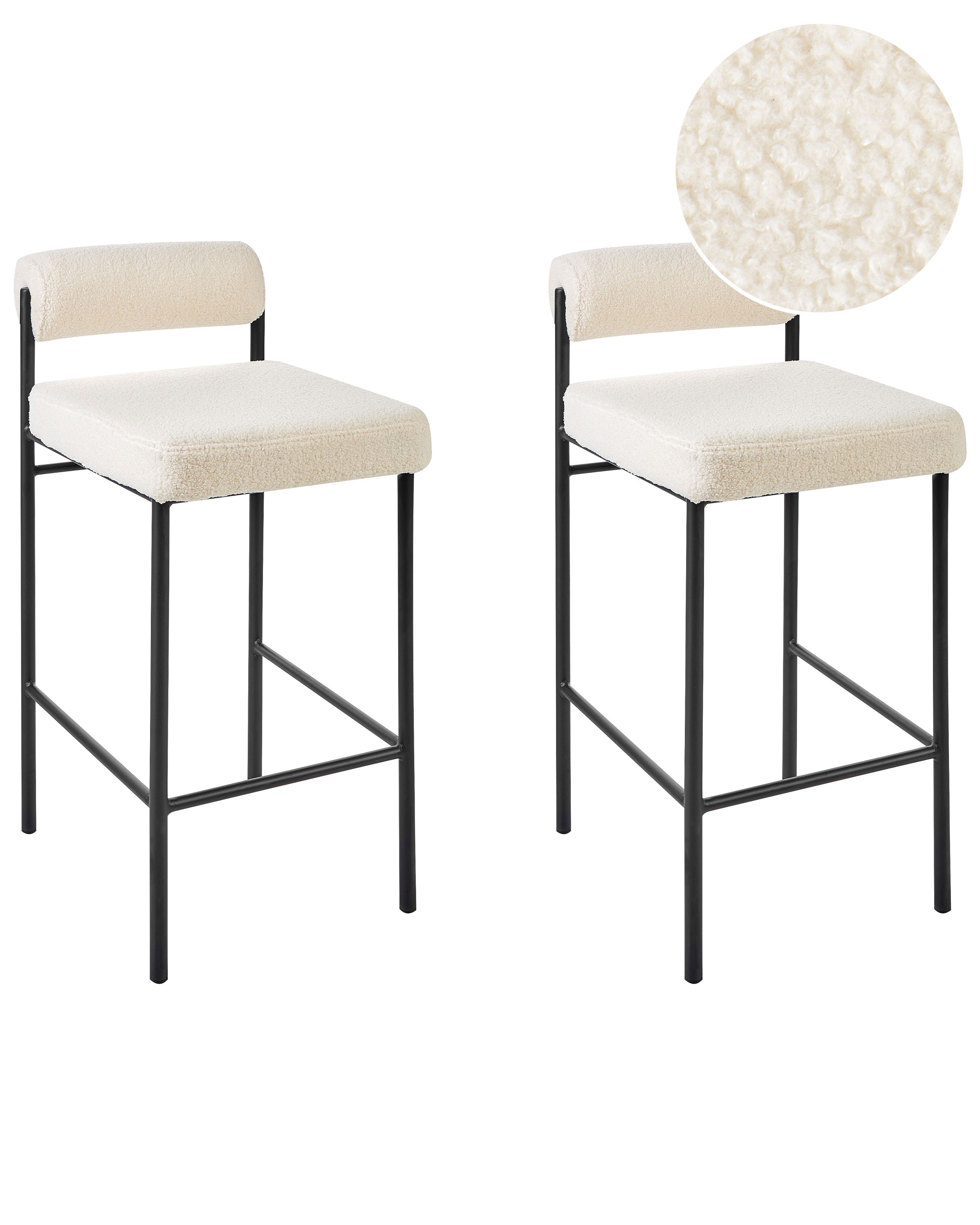 Set of 2 Bar Chairs AMAYA Boucle Off-White - Gemini Interiors