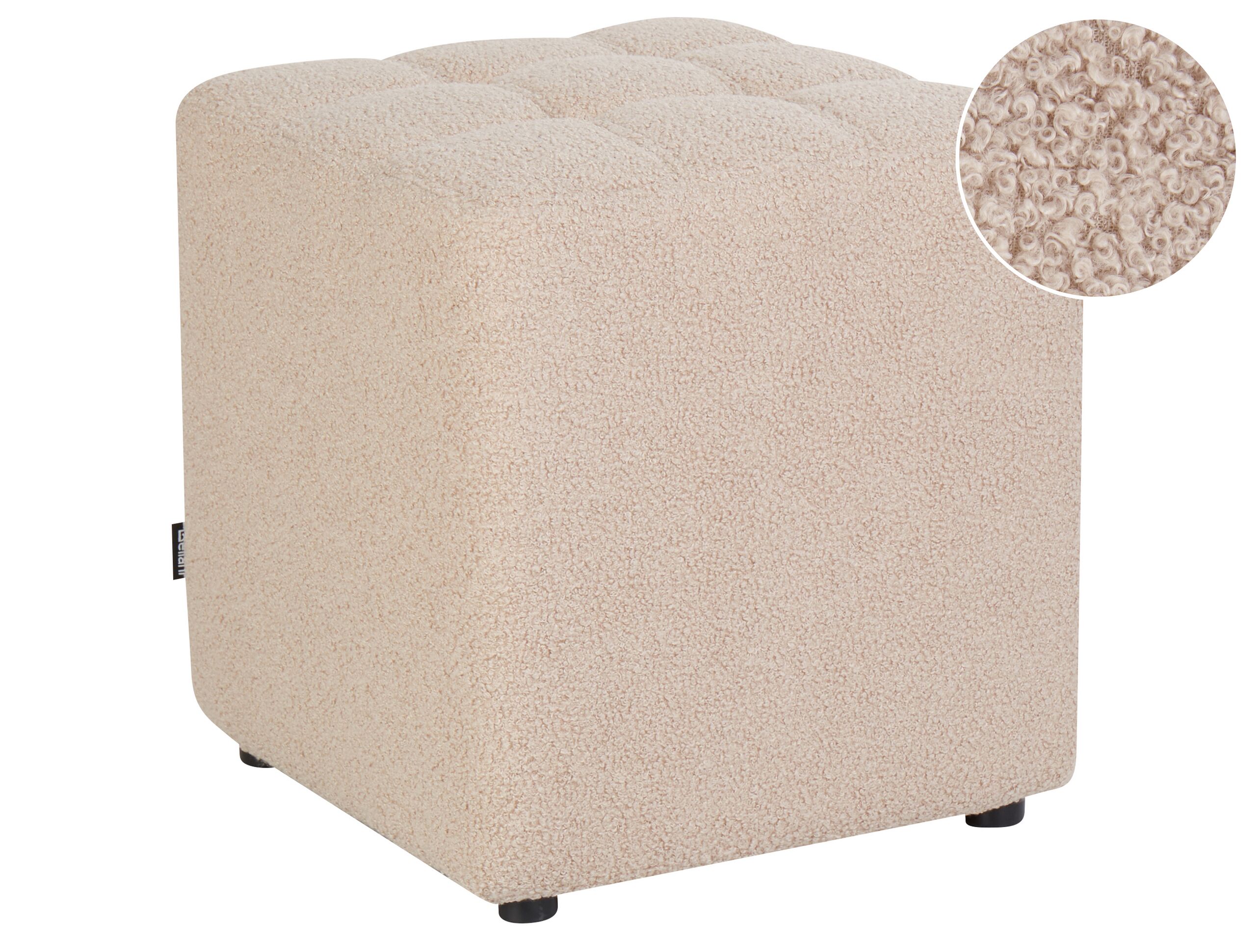 Boucle Footstool Beige KANSAS - Gemini Interiors