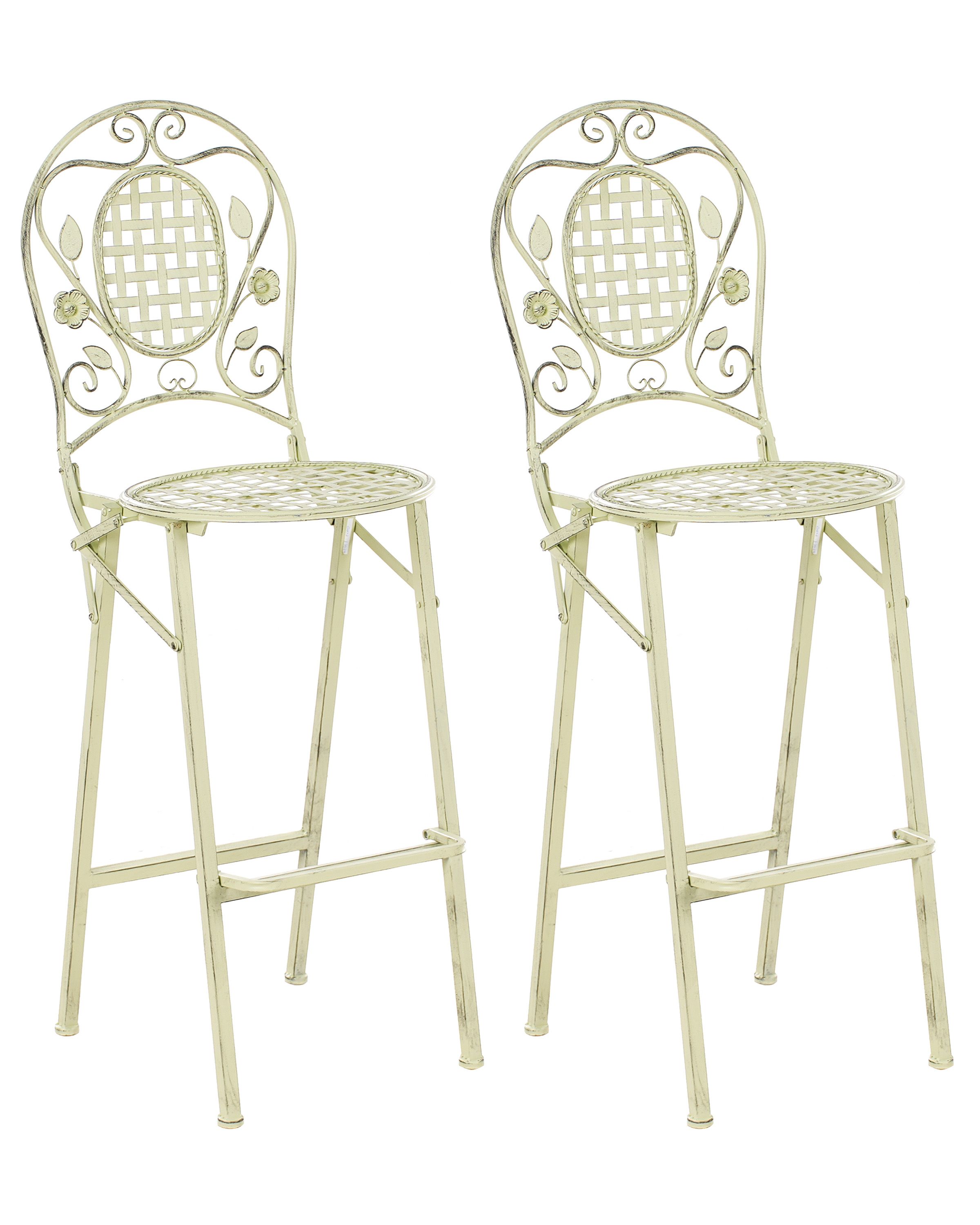 Set of 2 Garden Bar Chairs BIVIO Folding Metal Light Green - Gemini Interiors