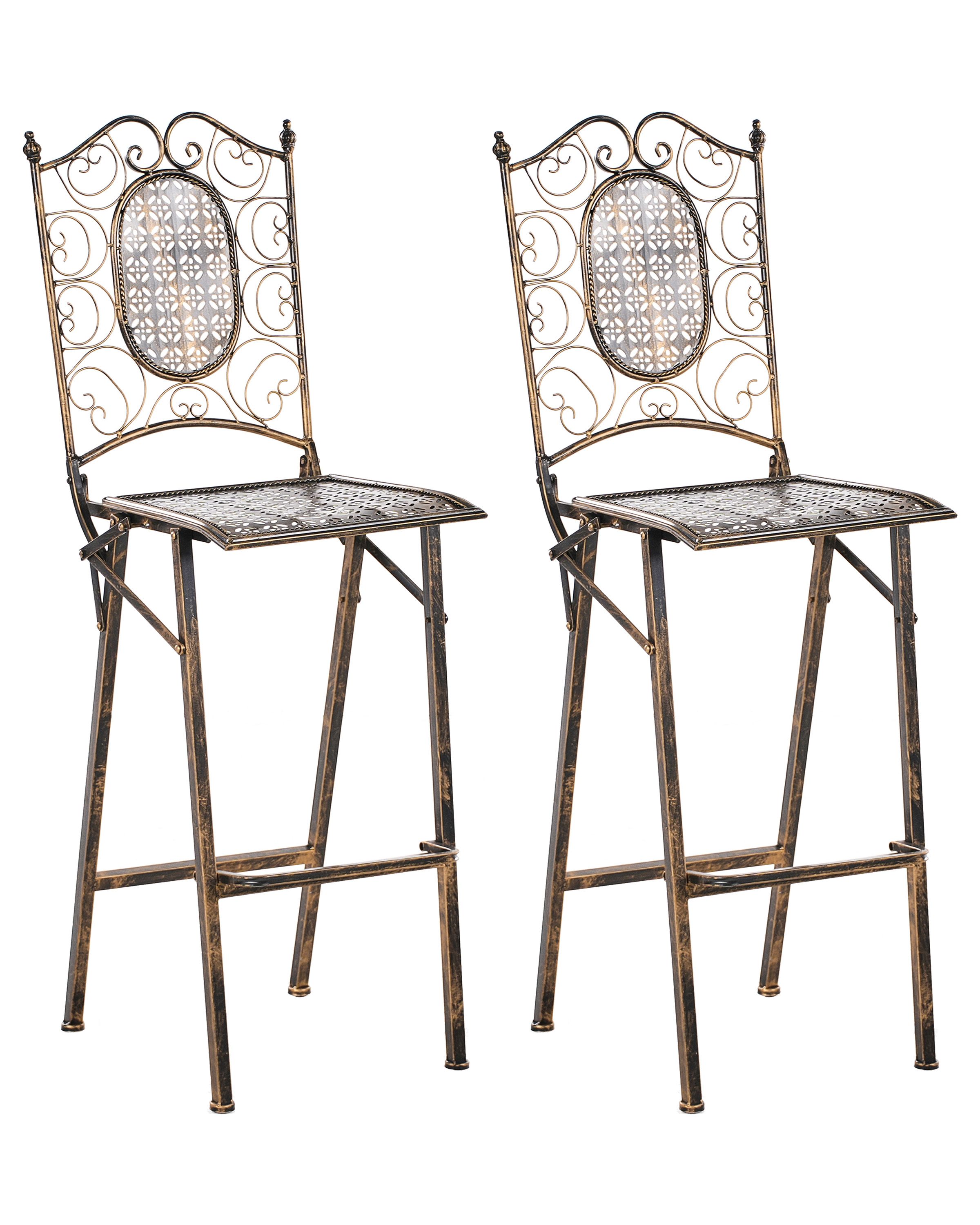 Set of 2 Garden Bar Chairs BORMIO Folding Metal Black - Gemini Interiors