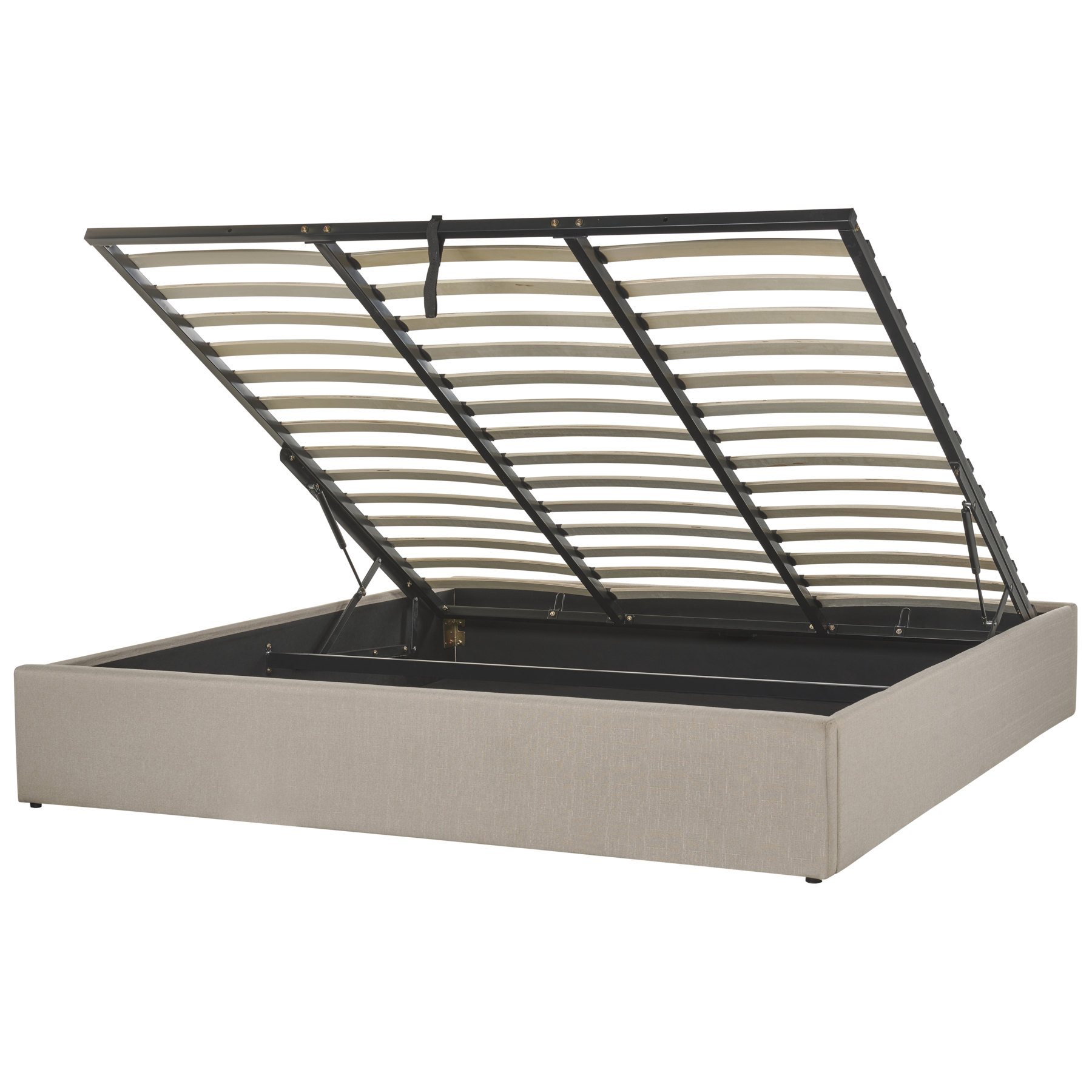 KAEL Super Kingsize Fabric Ottoman Storage Bedframe - Light Brown - Gemini Interiors