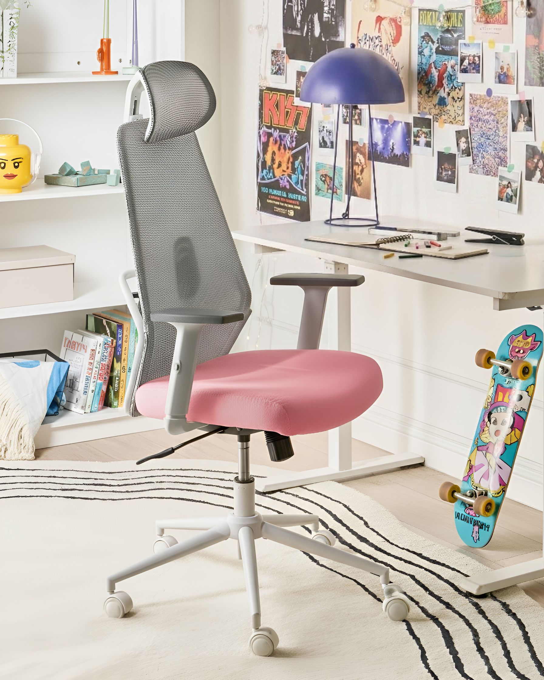 KAYARO Mesh Office Chair - Grey and Pink - Gemini Interiors