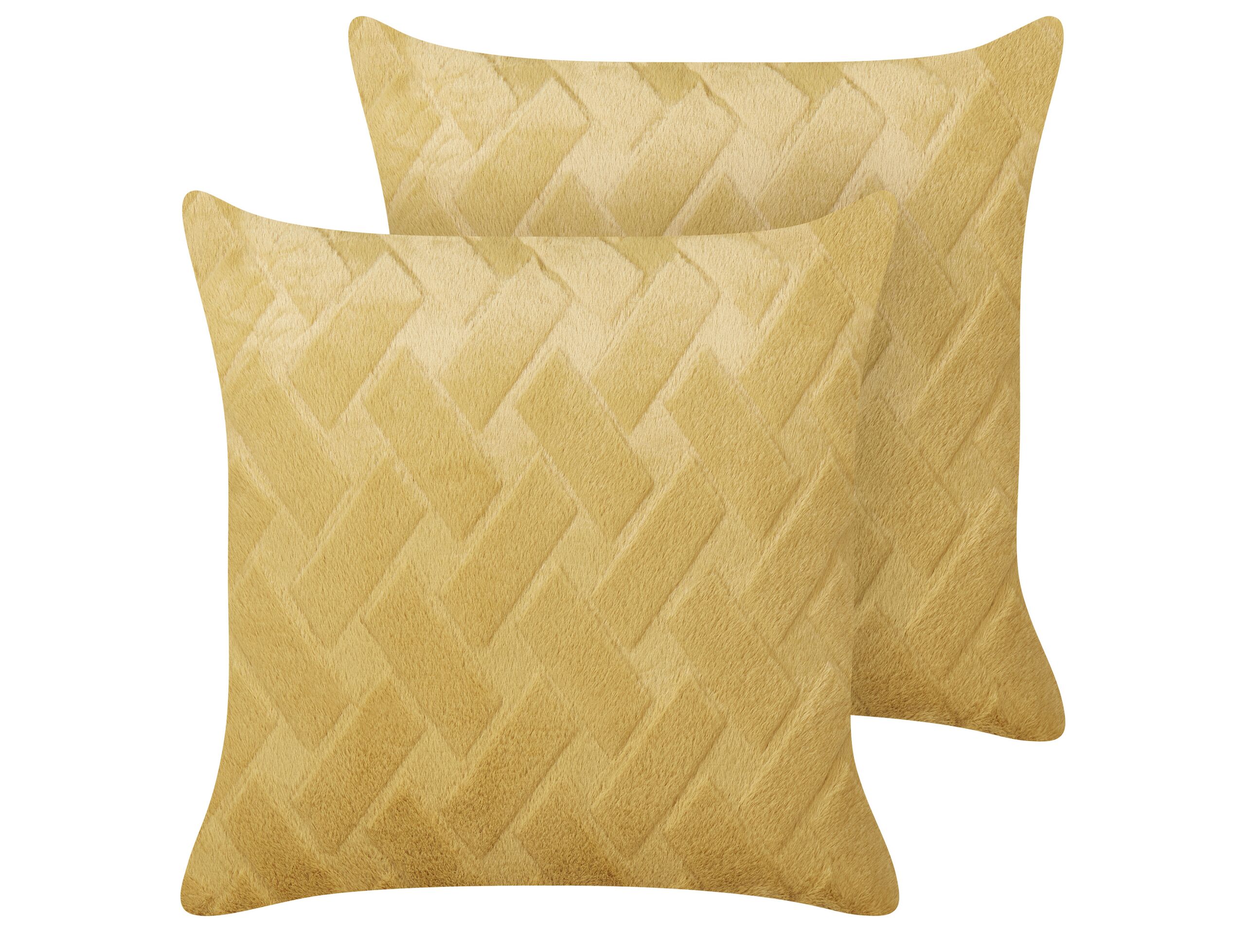 Set of 2 Decorative Cushions SITAPUR Faux Fur 45 x 45 cm Mustard Solid - Gemini Interiors