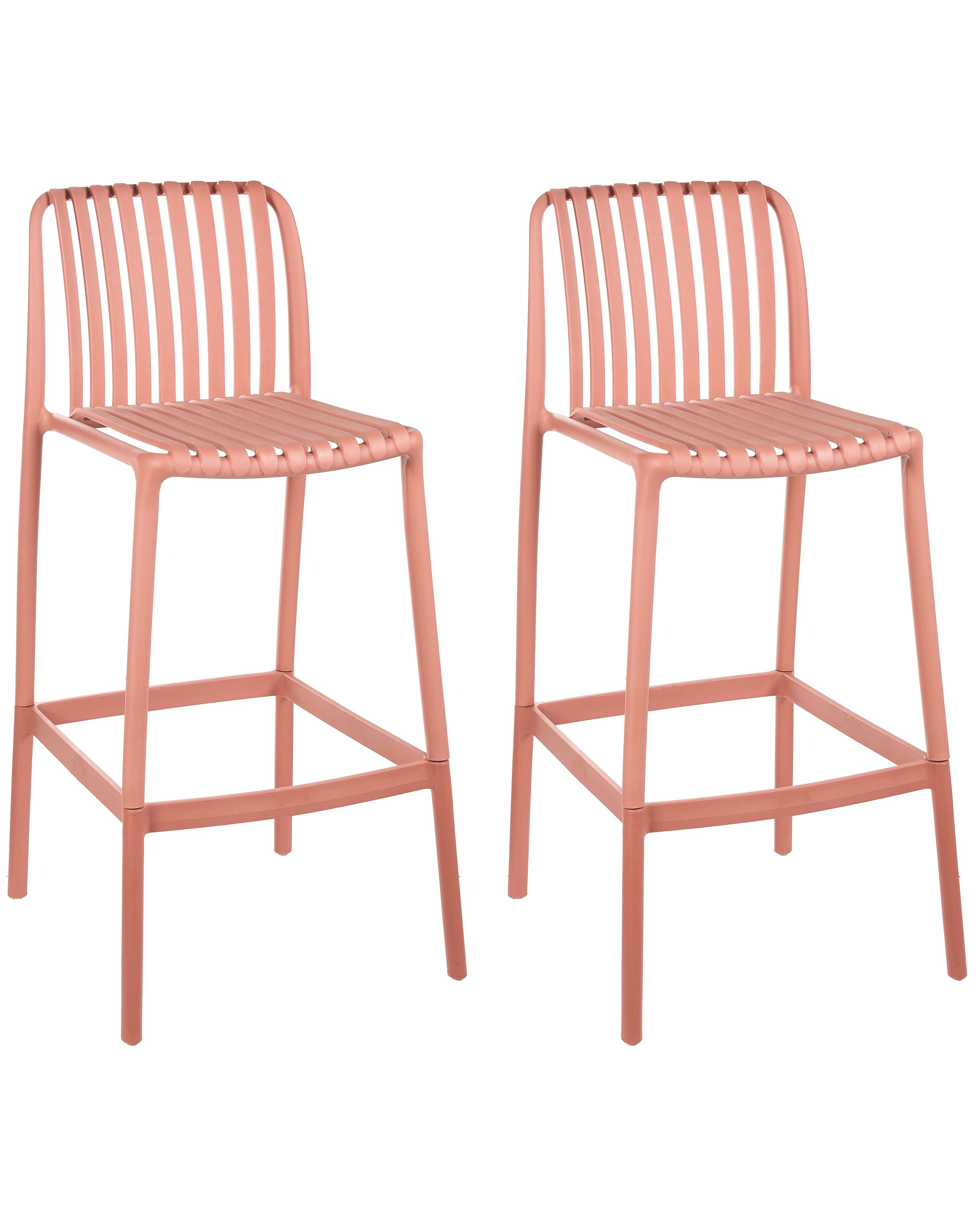 DORRINGWELL Plastic Set of 2 Bar Chairs - Light Red - Gemini Interiors