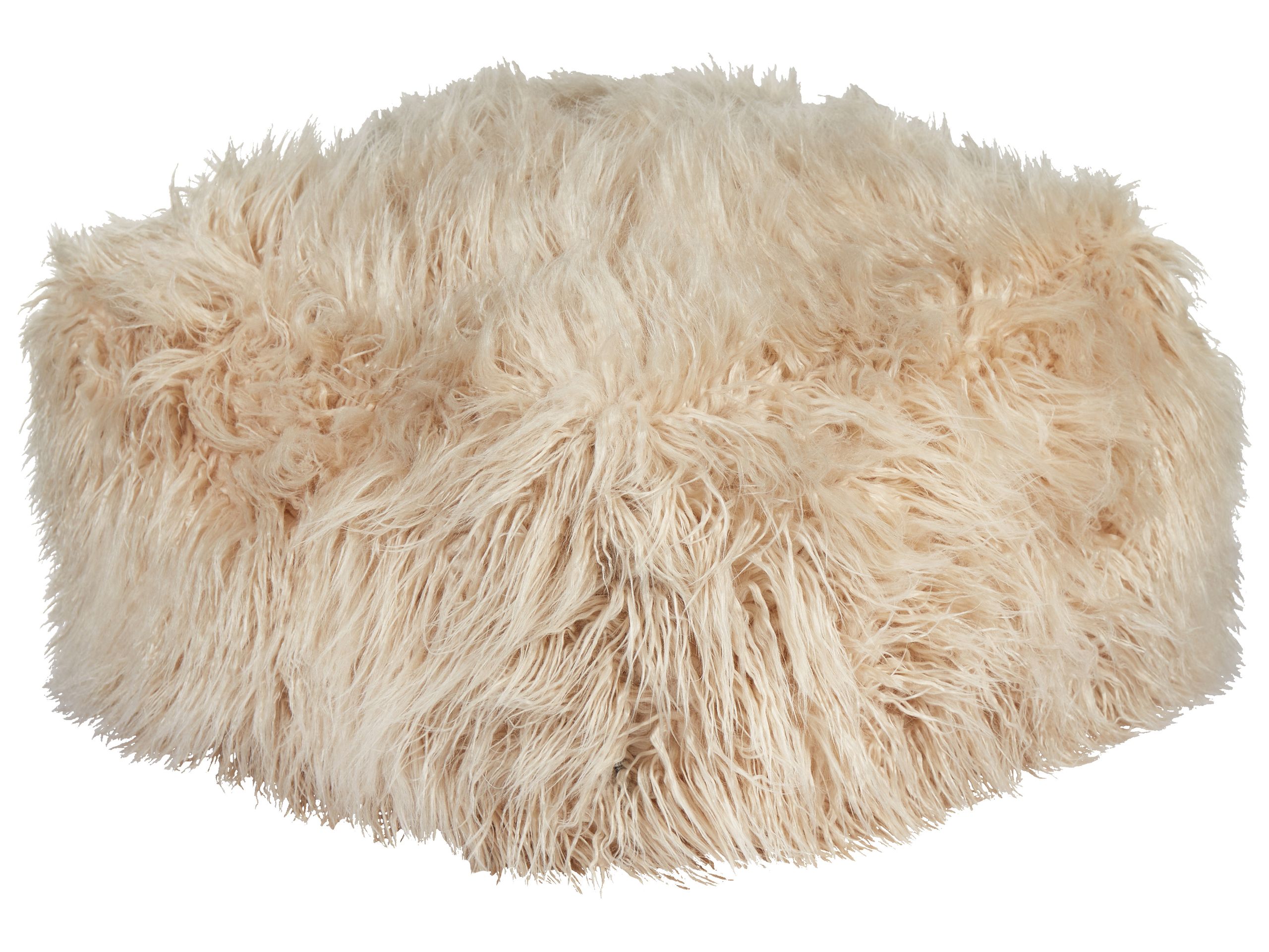 Faux Fur Pouffe Beige MUKKI - Gemini Interiors