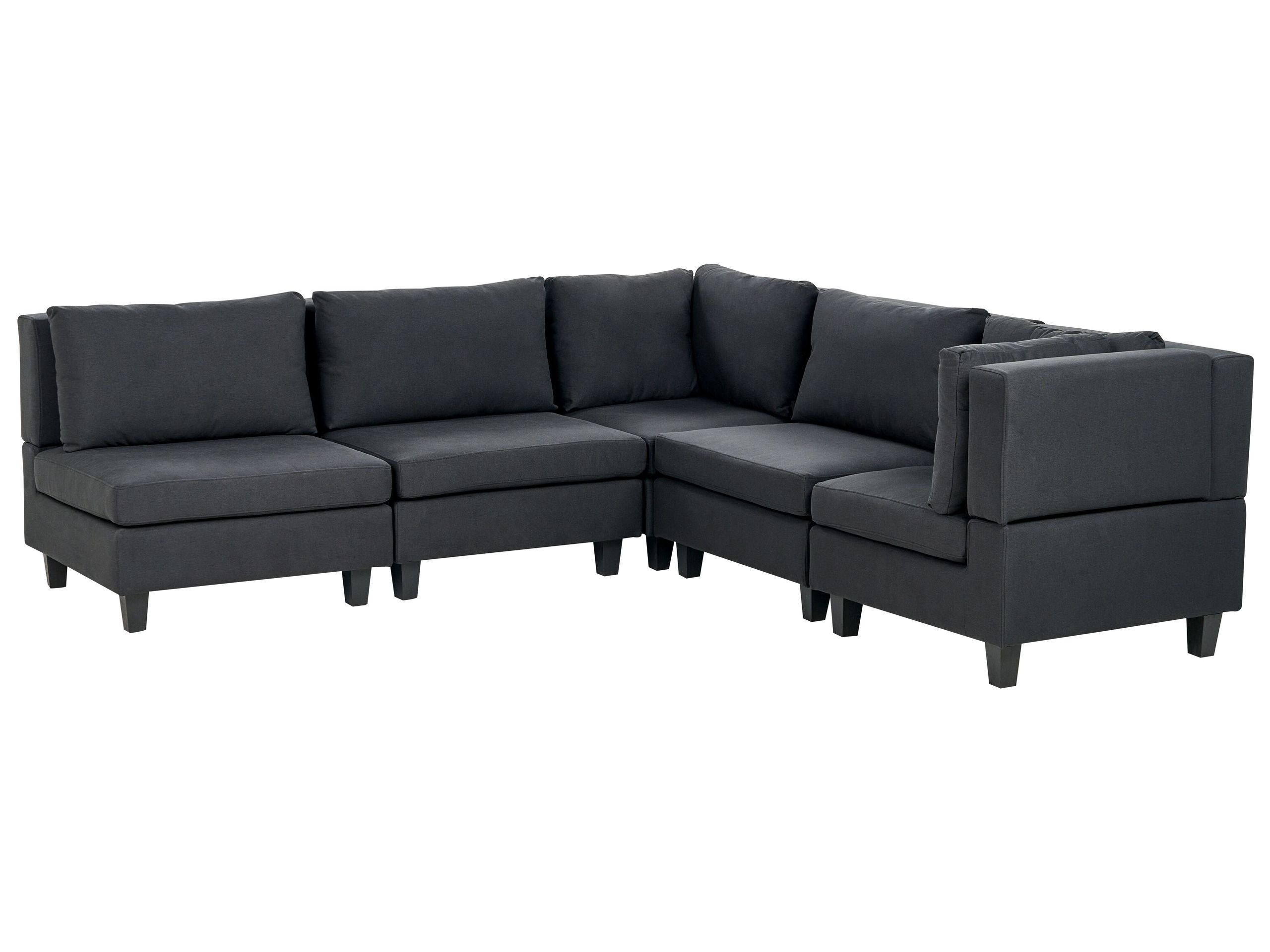 5 Seater Left Hand Modular Fabric Corner Sofa Black UNSTAD - Gemini Interiors