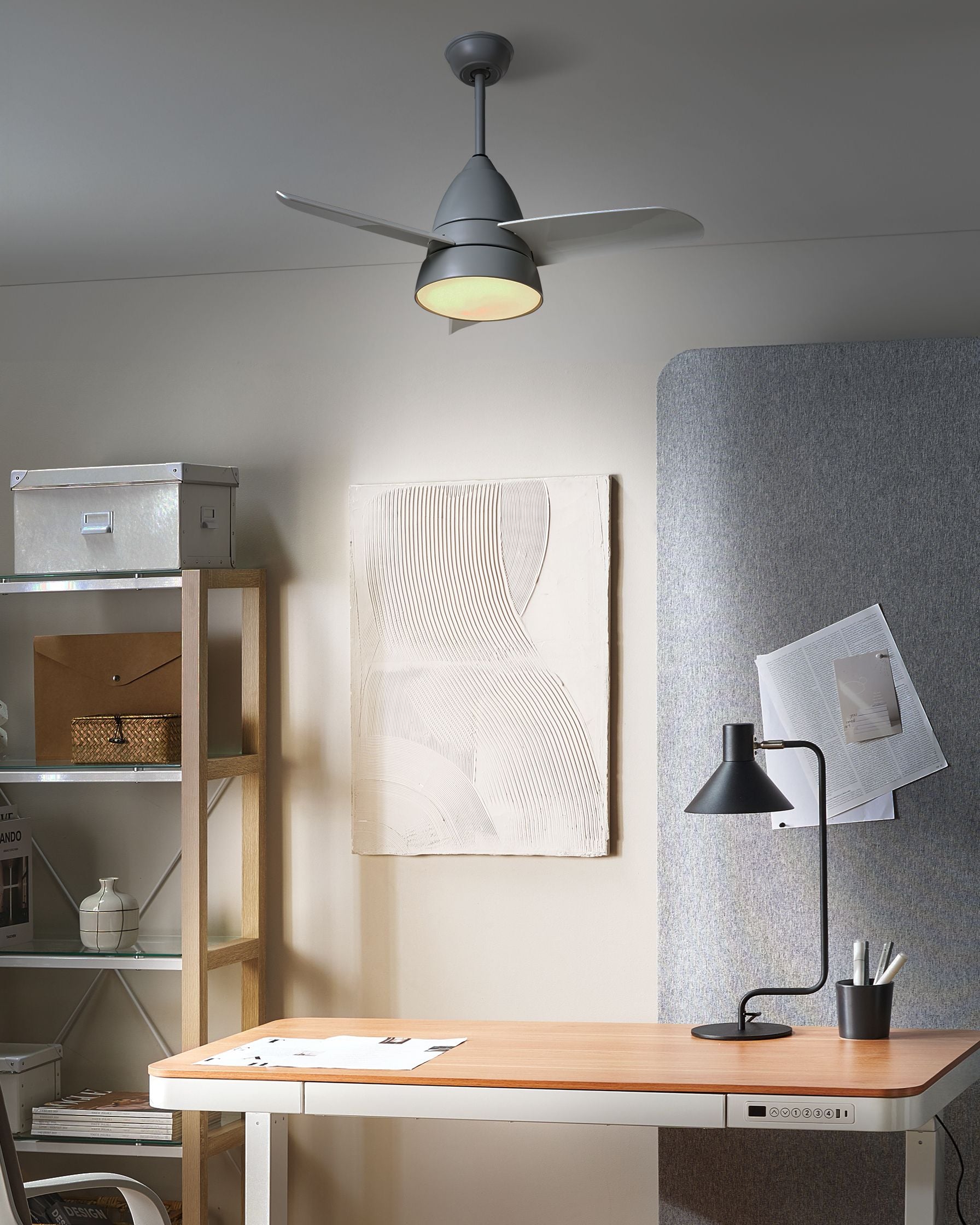 BUXARO Ceiling Fan with LED Light and Remote - Grey - Gemini Interiors