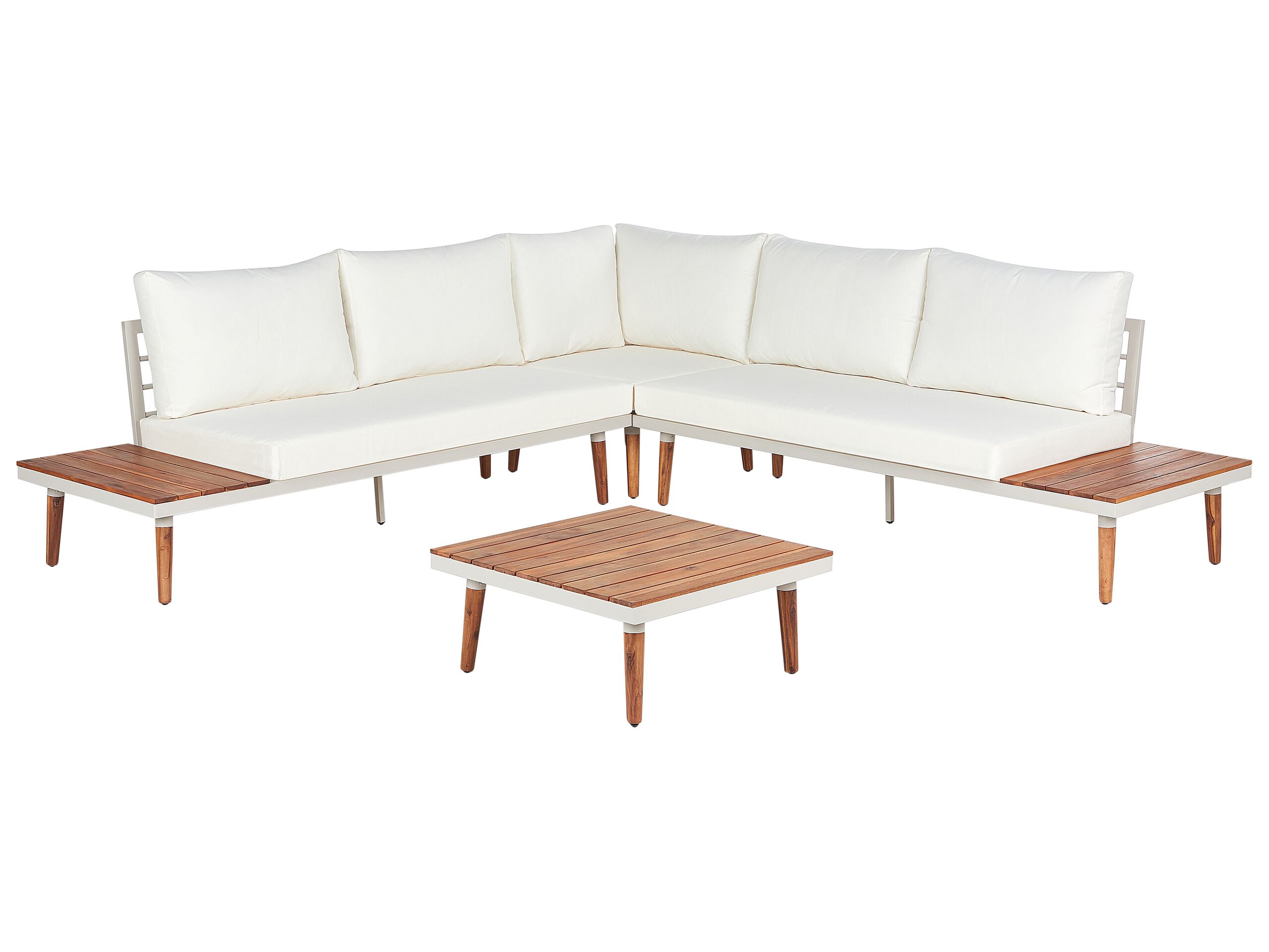 Garden Corner Sofa with Table 5 Seater CORATO Acacia Wood Off-White - Gemini Interiors