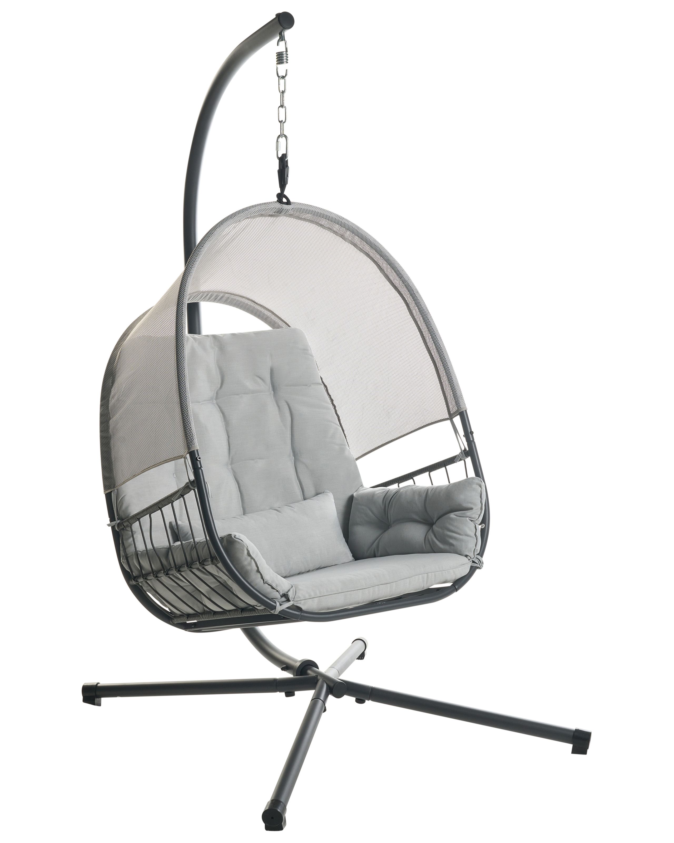 Hanging Chair with Stand ALVIANO Fabric Light Grey - Gemini Interiors