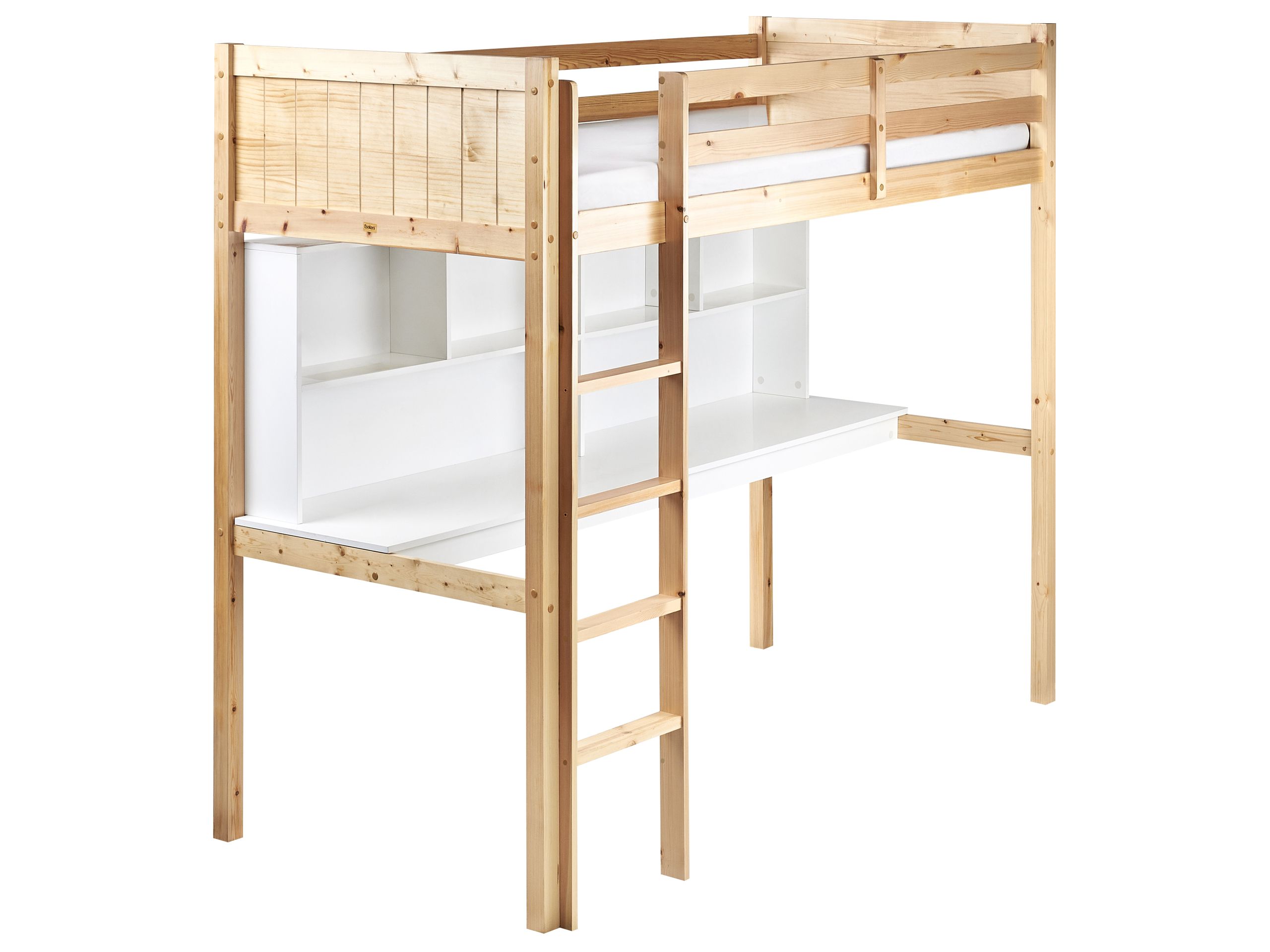 PARAMOT High Sleeper Bedframe with Desk Pine Wood 90 x 200cm EU Single Bed Light Wood - Gemini Interiors