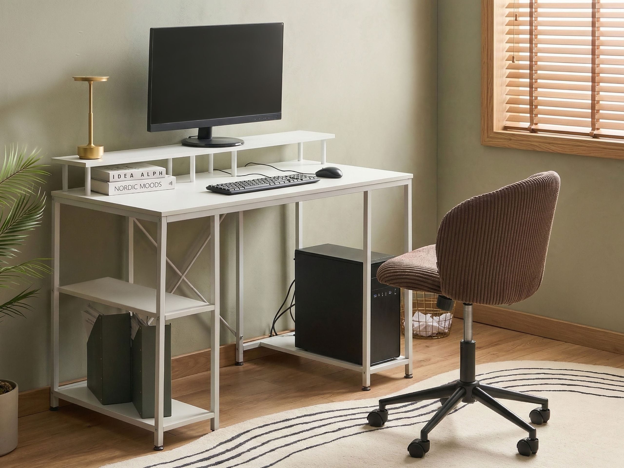 GAXUFA Home Office Desk with Shelves - White - Gemini Interiors
