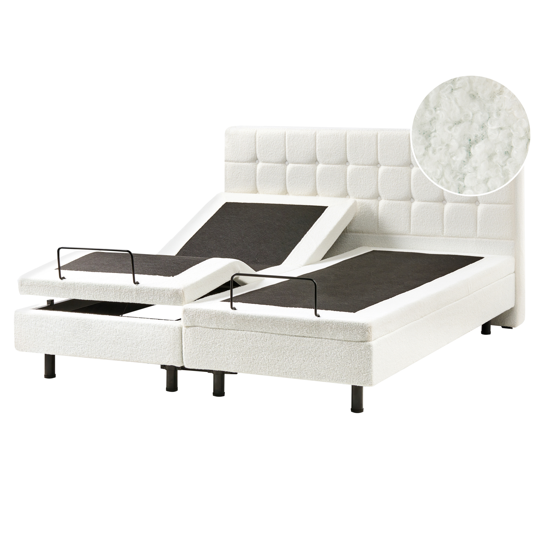 DEKU King Size Boucle Fabric Adjustable Bed - Off-White - Gemini Interiors