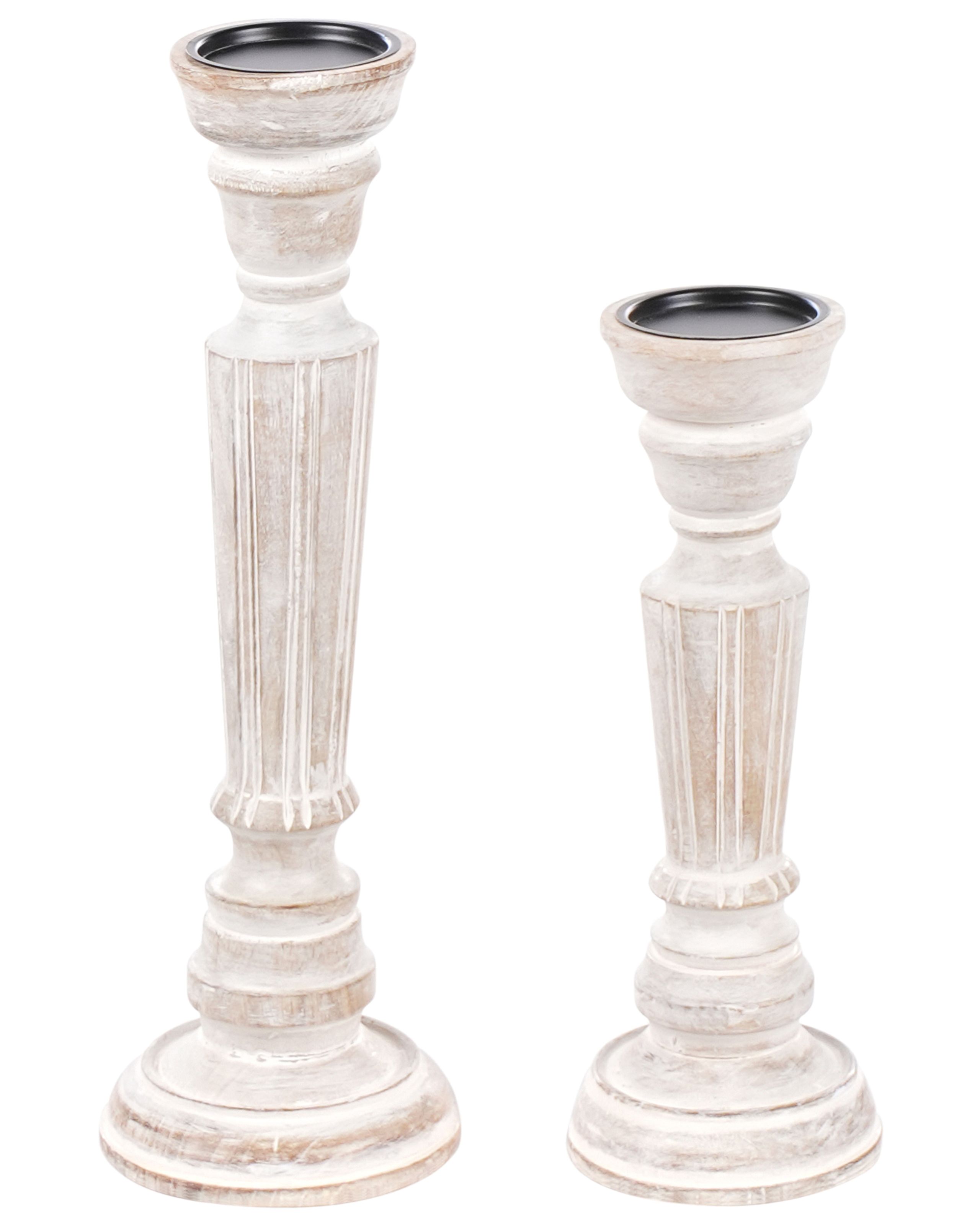 FURLESTON Mango Wood Candle Holders Set of 2 - Light Brown - Gemini Interiors