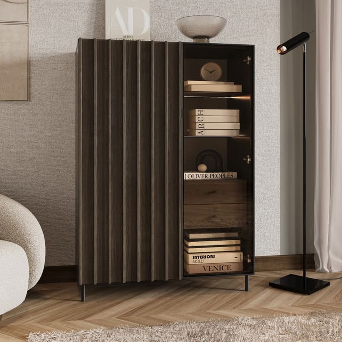 Nixie Vector 2 Door Display Cabinet - Portland Ash - Art Nest