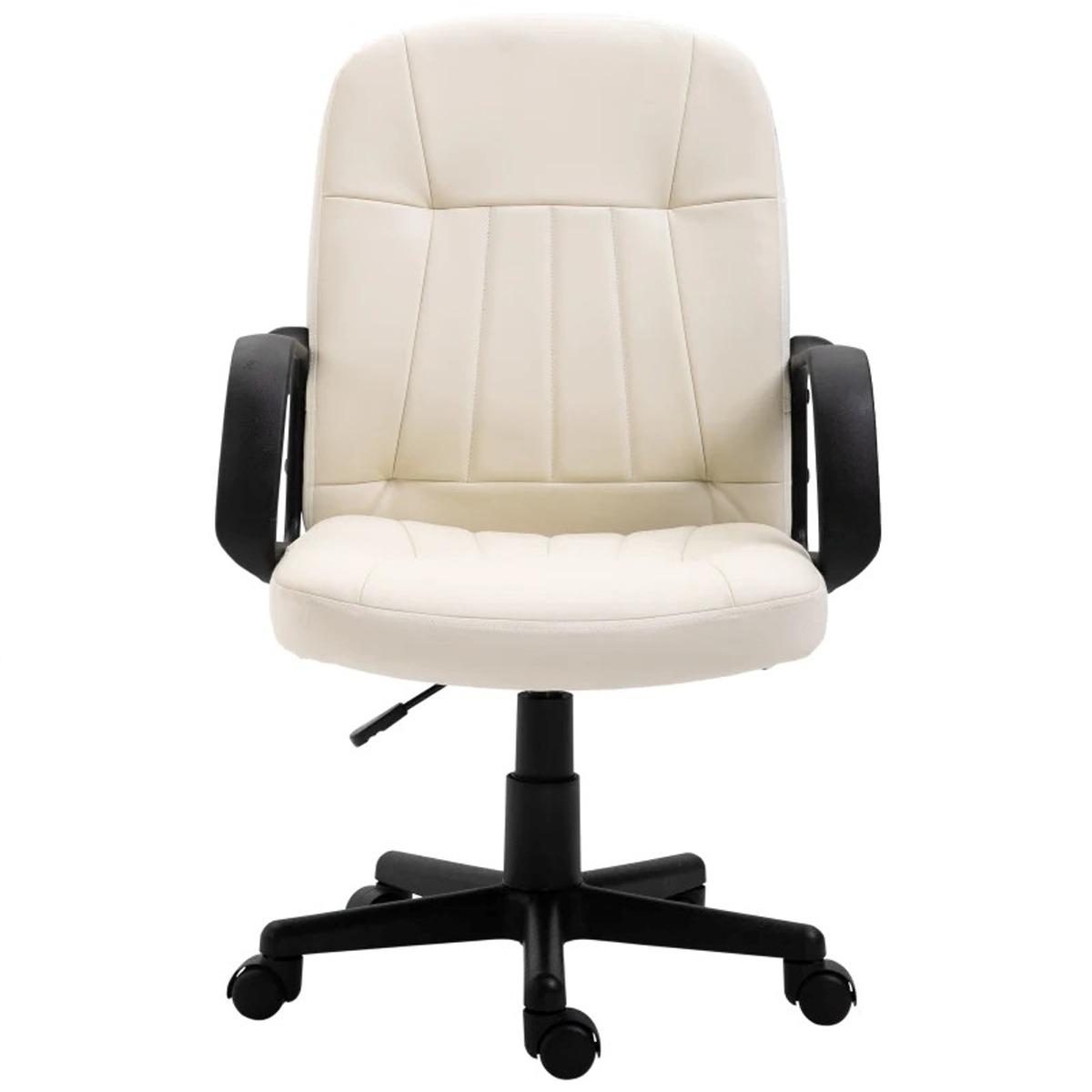 Swivel Executive Office Chair Home Office Mid Back PU Leather Computer Desk Chair for Adults with Arm, Wheels, Cream - Life Essentials