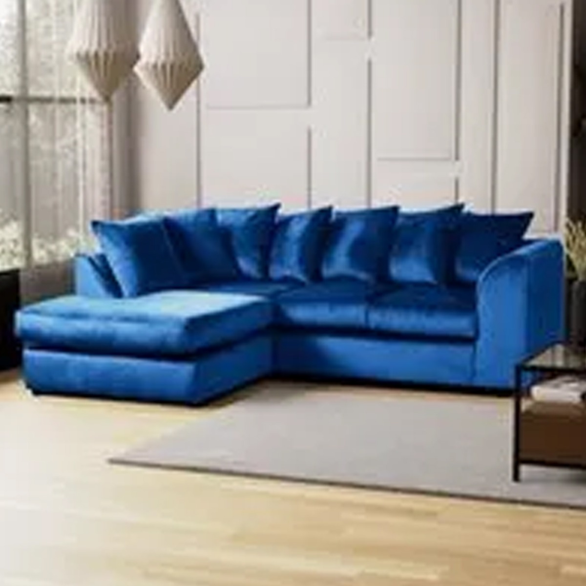 Blake Royal Blue Plush Velvet Corner Sofa - Left and Right Arm - Home Done