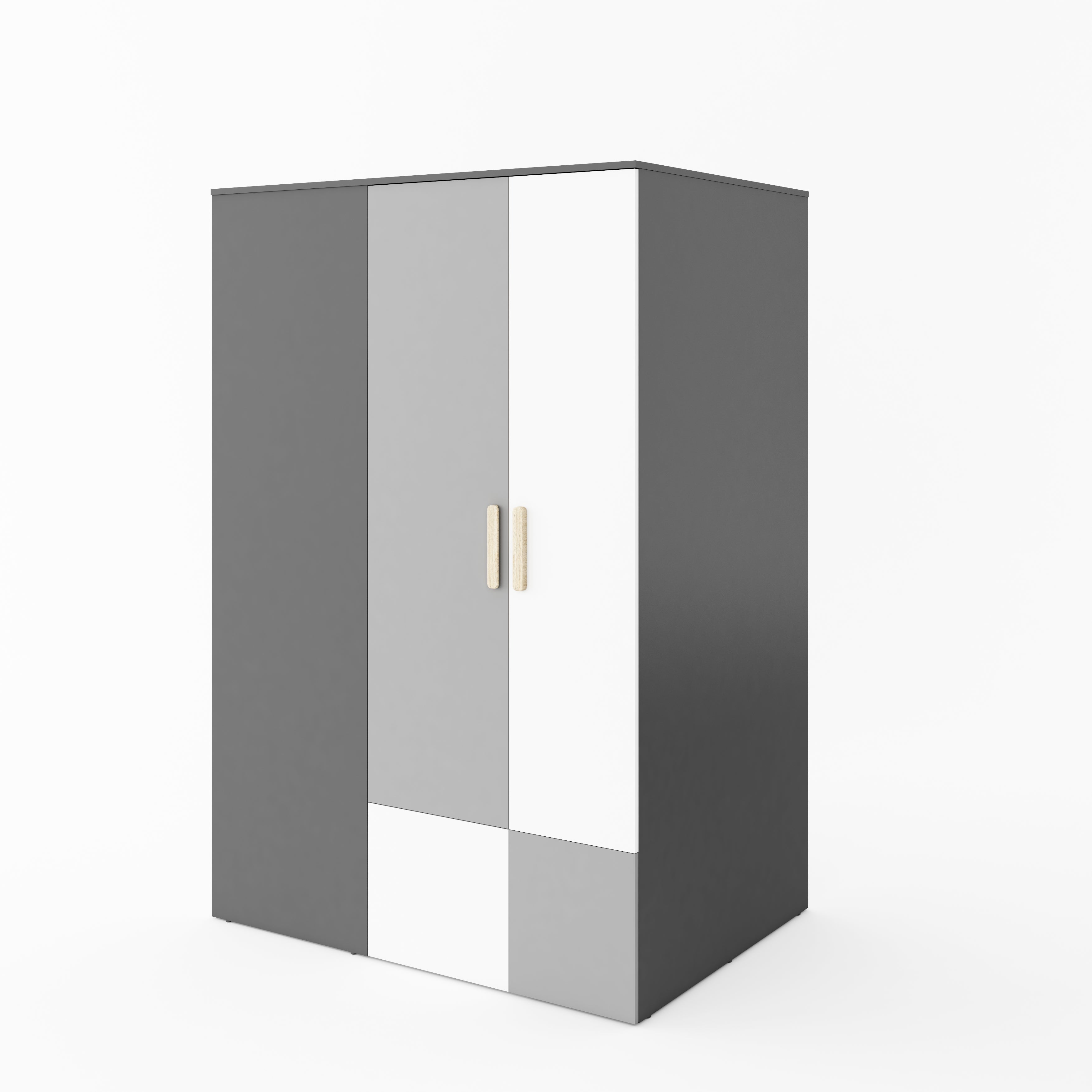 Wardrobe - PEORIA 2 Door Right Side Mirrored Wardrobe Grey and White Matt 130cm - Art Nest