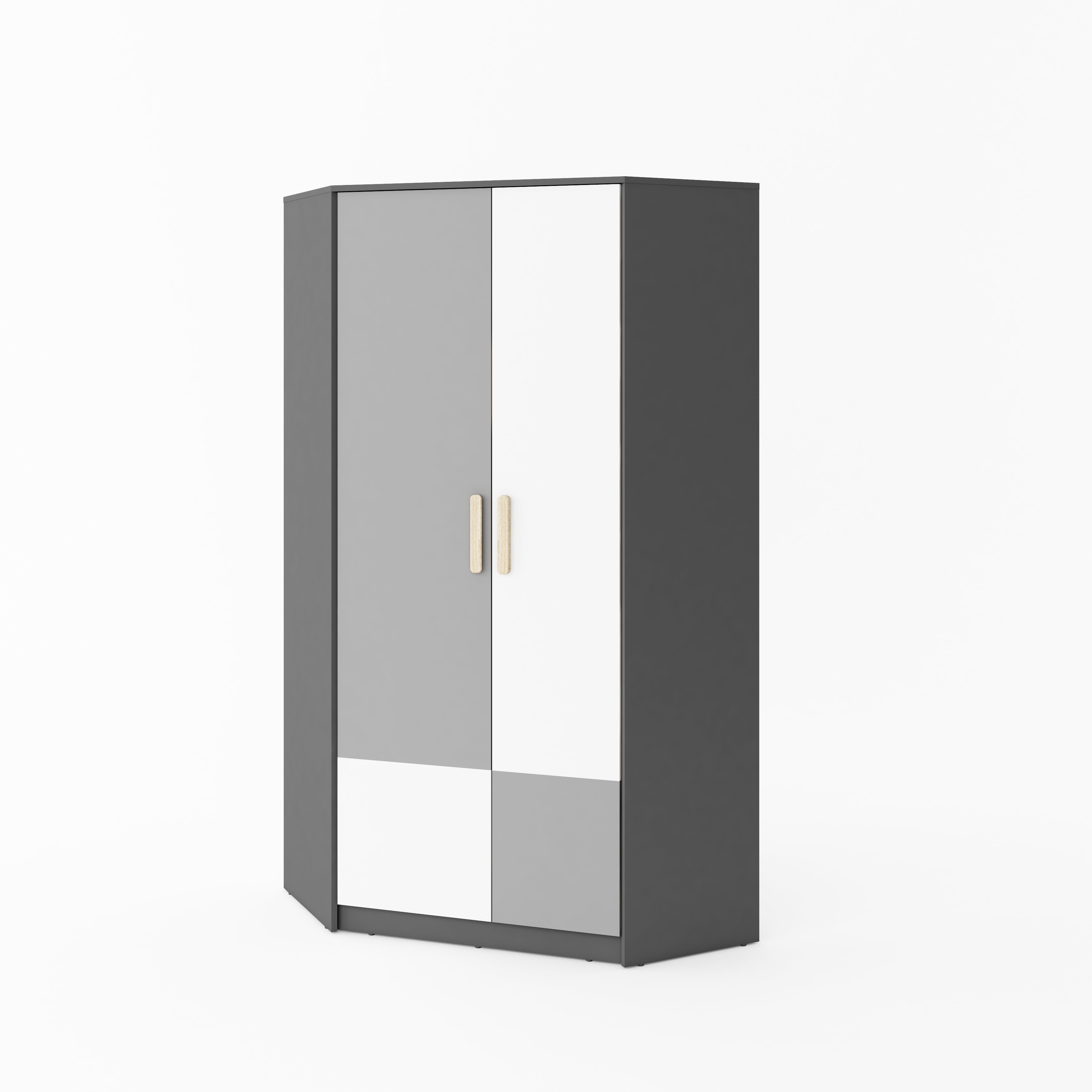 Corner Wardrobe - PORTO 2 Door Wardrobe Grey and White 95cm - Interior Savant