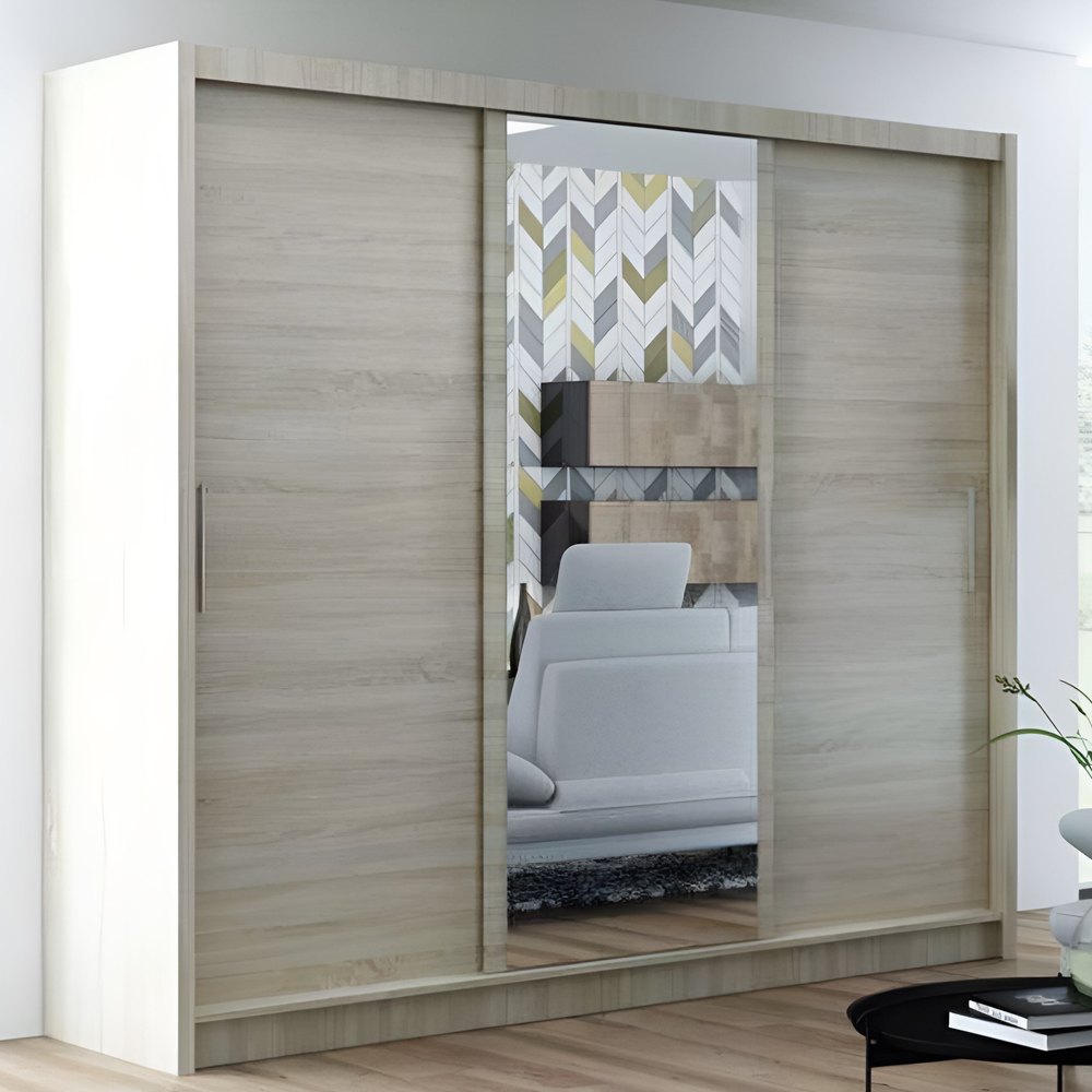 Sliding Wardrobe - SYDNEY 3 Door Mirrored Wardrobe Oak Sonoma 250cm - Avellino & Wells