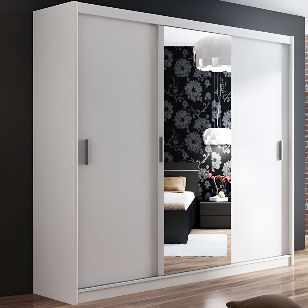 Sliding Wardrobe - SYDNEY 3 Door Mirrored Wardrobe White 250cm - Avellino & Wells