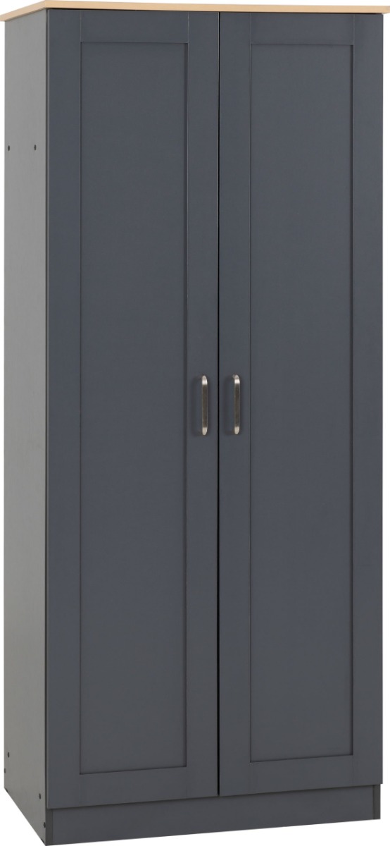 Wardrobe - PORTLETHEN 2 Door Wardrobe Grey Oak Effect 80cm - Budget Deals