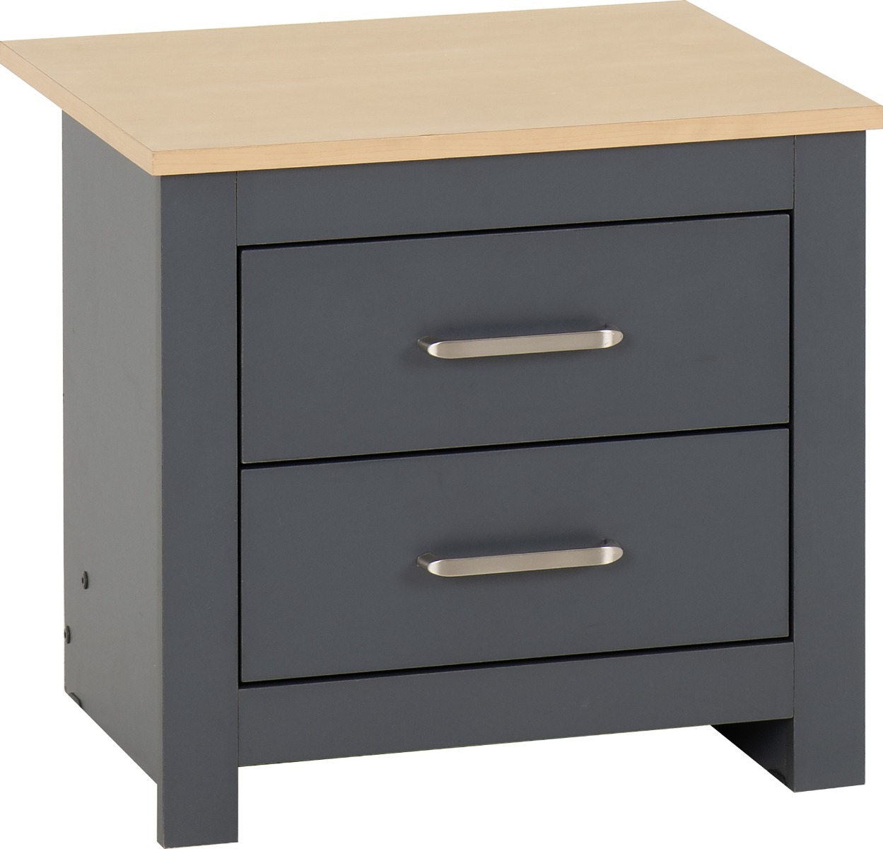 Portland 2 Drawer Bedside - Grey Oak Effect - Budget Deals