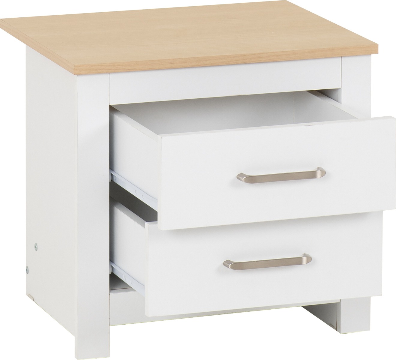 Portland 2 Drawer Bedside - White Oak Effect - Budget Deals
