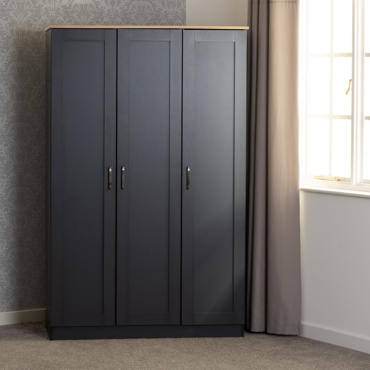 PORTLETHEN 3 Door Wardrobe Grey - 119.5cm - Budget Deals