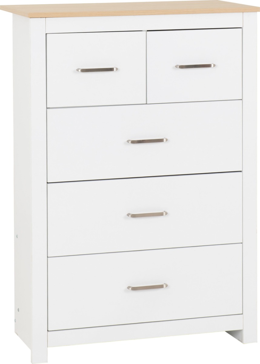 PORTLETHEN White Chest of Drawers - Medium-sized, 5 Drawers - Budget Deals
