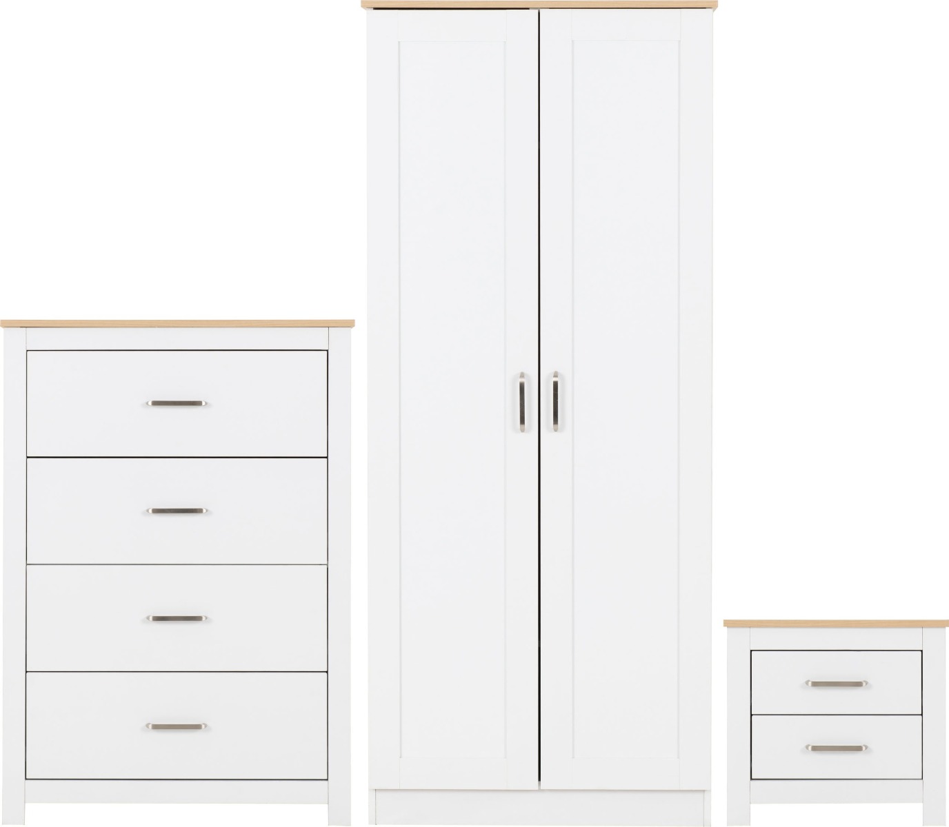 Wardrobe Set - PORTLETHEN Bedroom Set White Oak Effect 80cm - Budget Deals