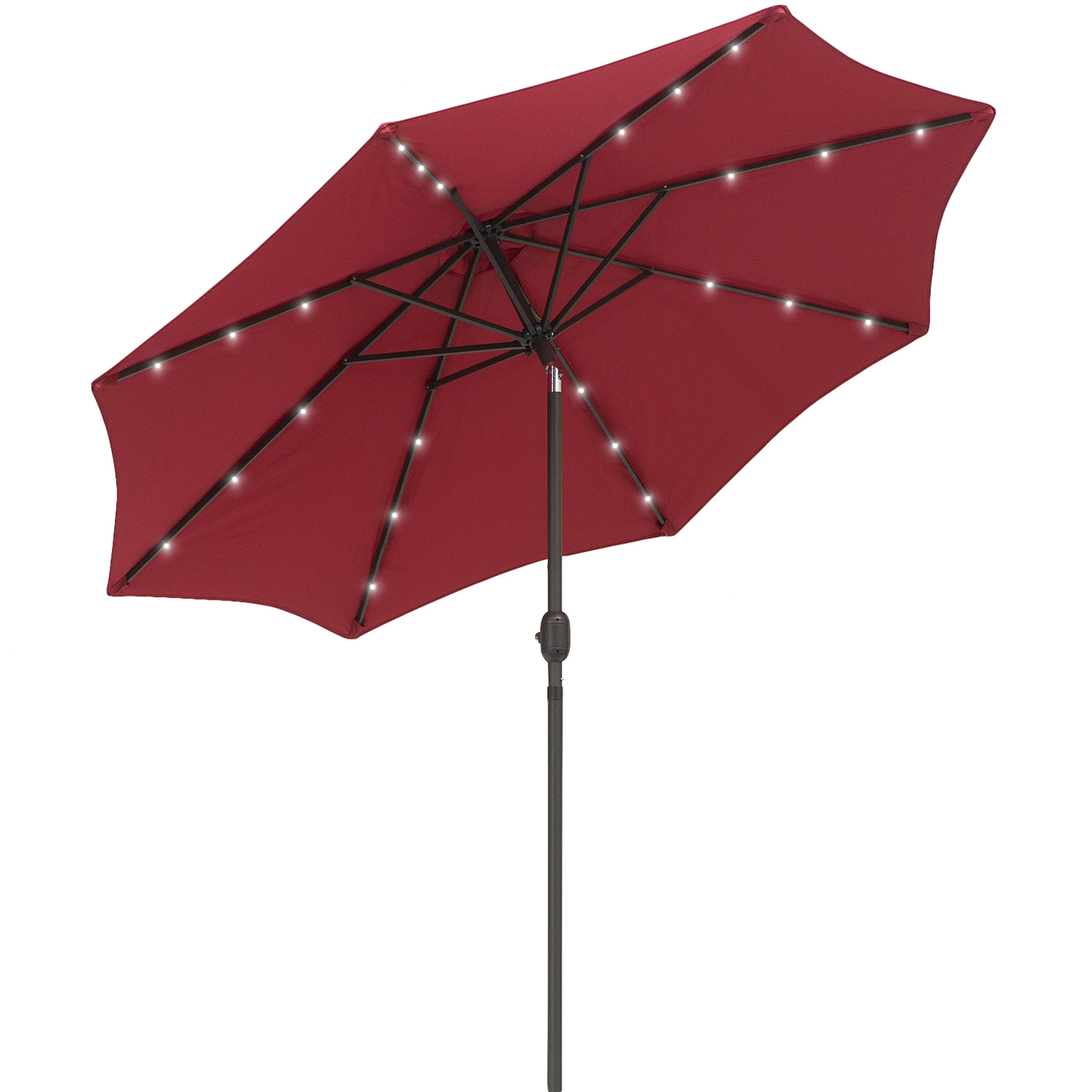 24 LED Solar Powered Parasol Umbrella-Wine Red - Life Essentials