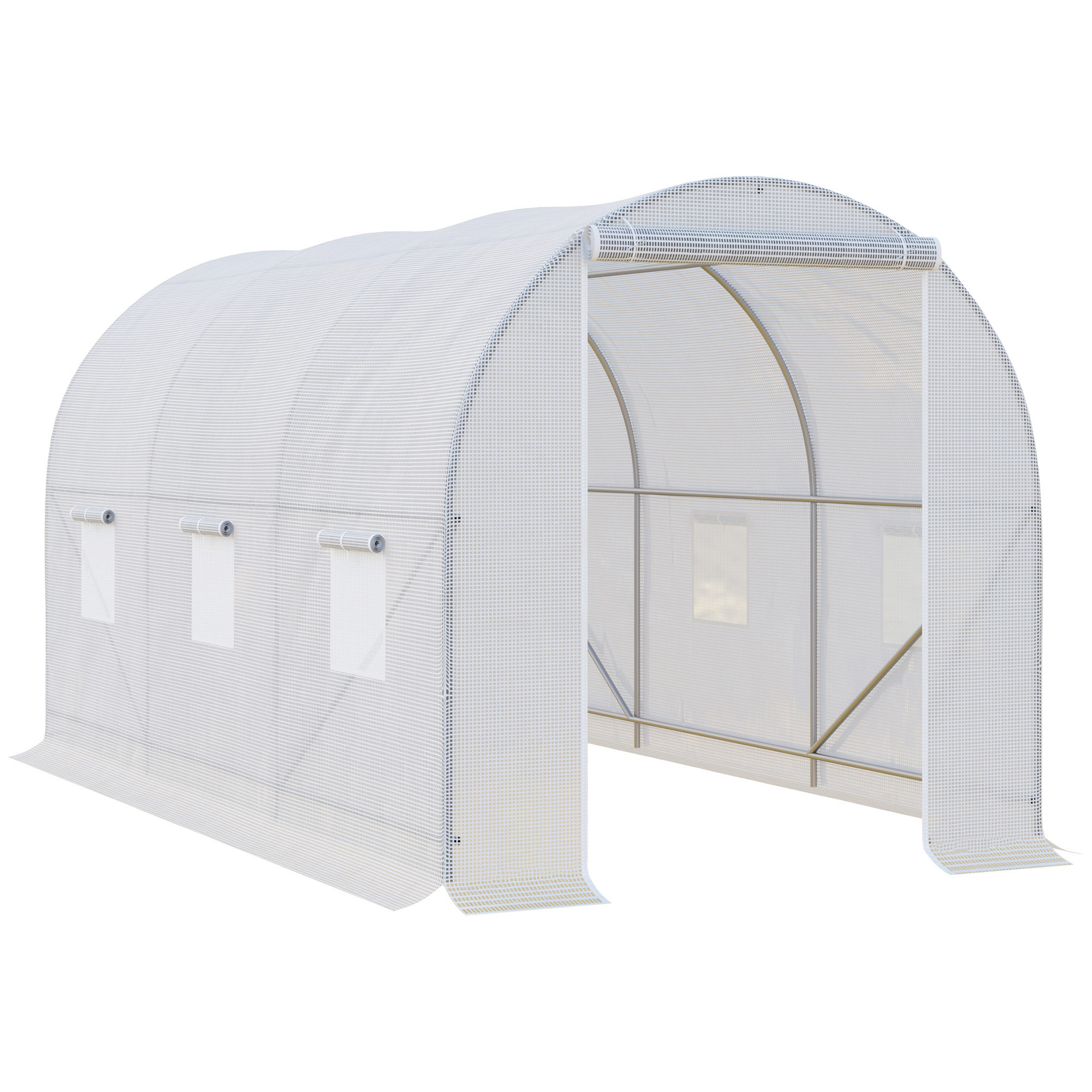 Polytunnel Steel Frame Greenhouse Walk-in Greenhouse 3.5 L x 2 W x 2H m-White - Life Essentials