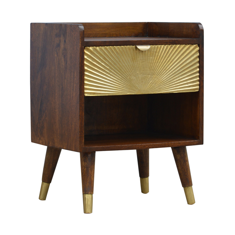 Bedside Table - MESHA 1 Drawer Nightstand Chestnut 45cm - Beasley & Sons