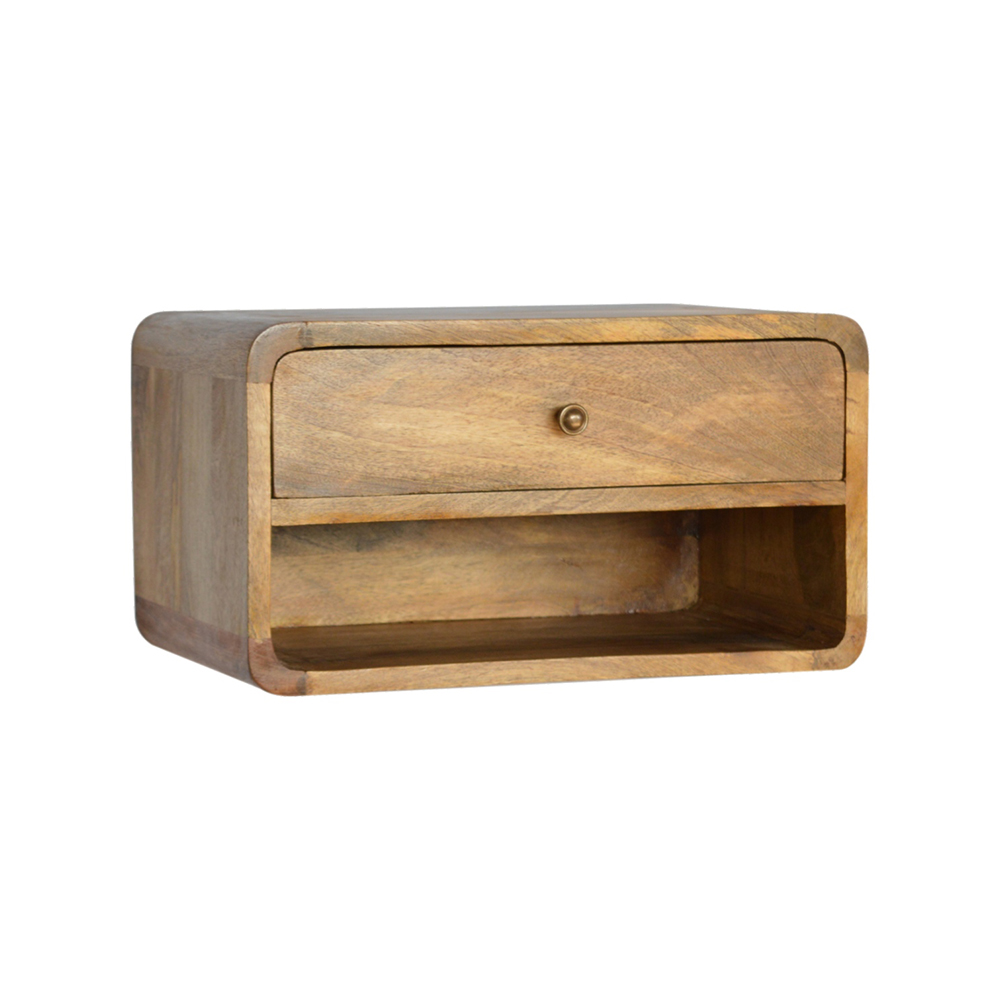 Bedside Table - CROMER Wall Mounted Nightstand with Open Slot Oak 45cm - Beasley & Sons