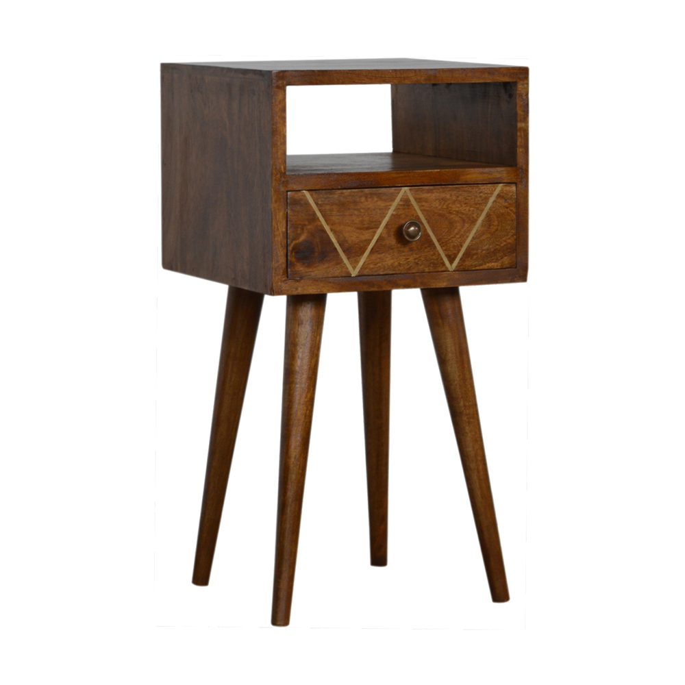 Bedside Table - PETITE Nightstand Chestnut and Brass Inlay 30cm - Beasley & Sons
