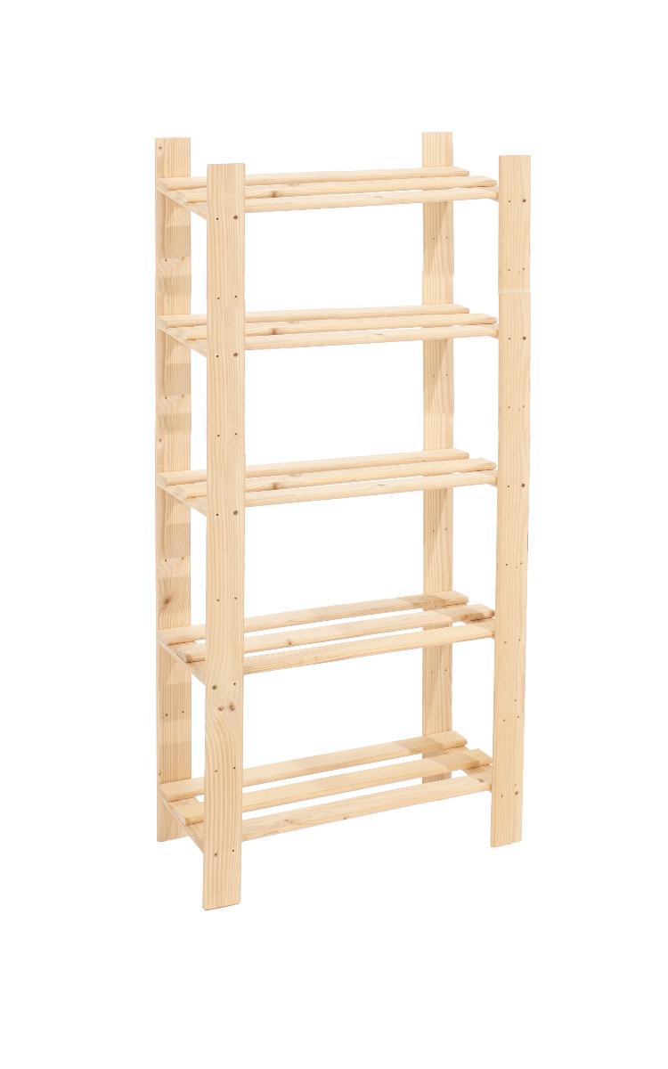 Natural Wood Narrow Slatted Display Storage Rack - 5 Tier - Colton & Sawyer