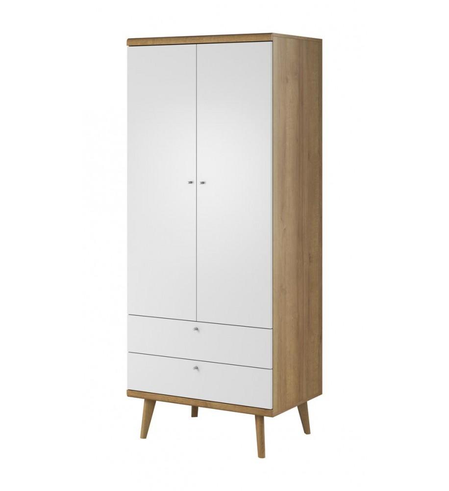 MILAN 2 Door Wardrobe with 2 Drawers White Matt and Medium Oak - 80cm - Art Nest