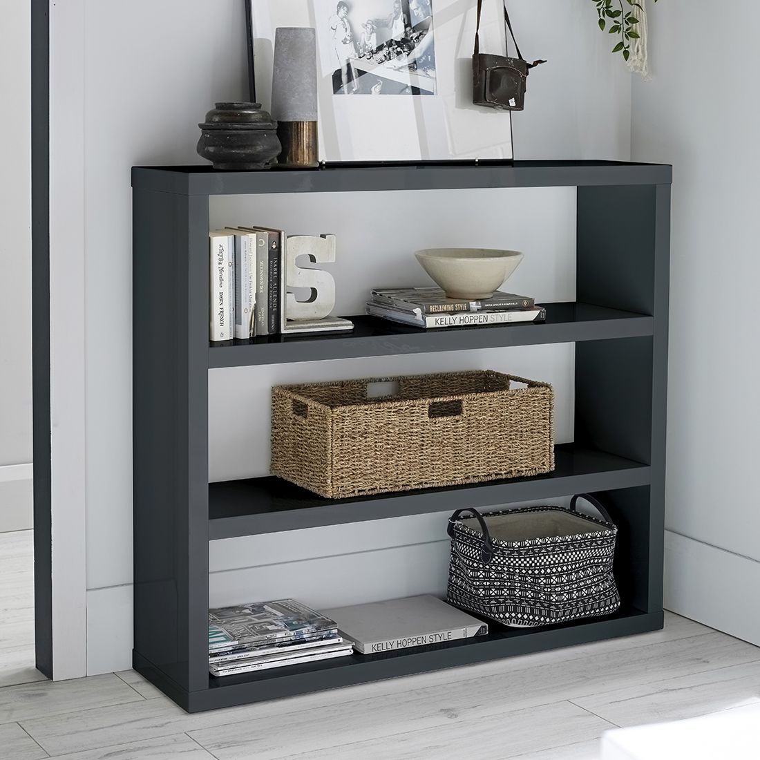 Puro Gloss Display Bookcase - Charcoal - Leeds Plywood