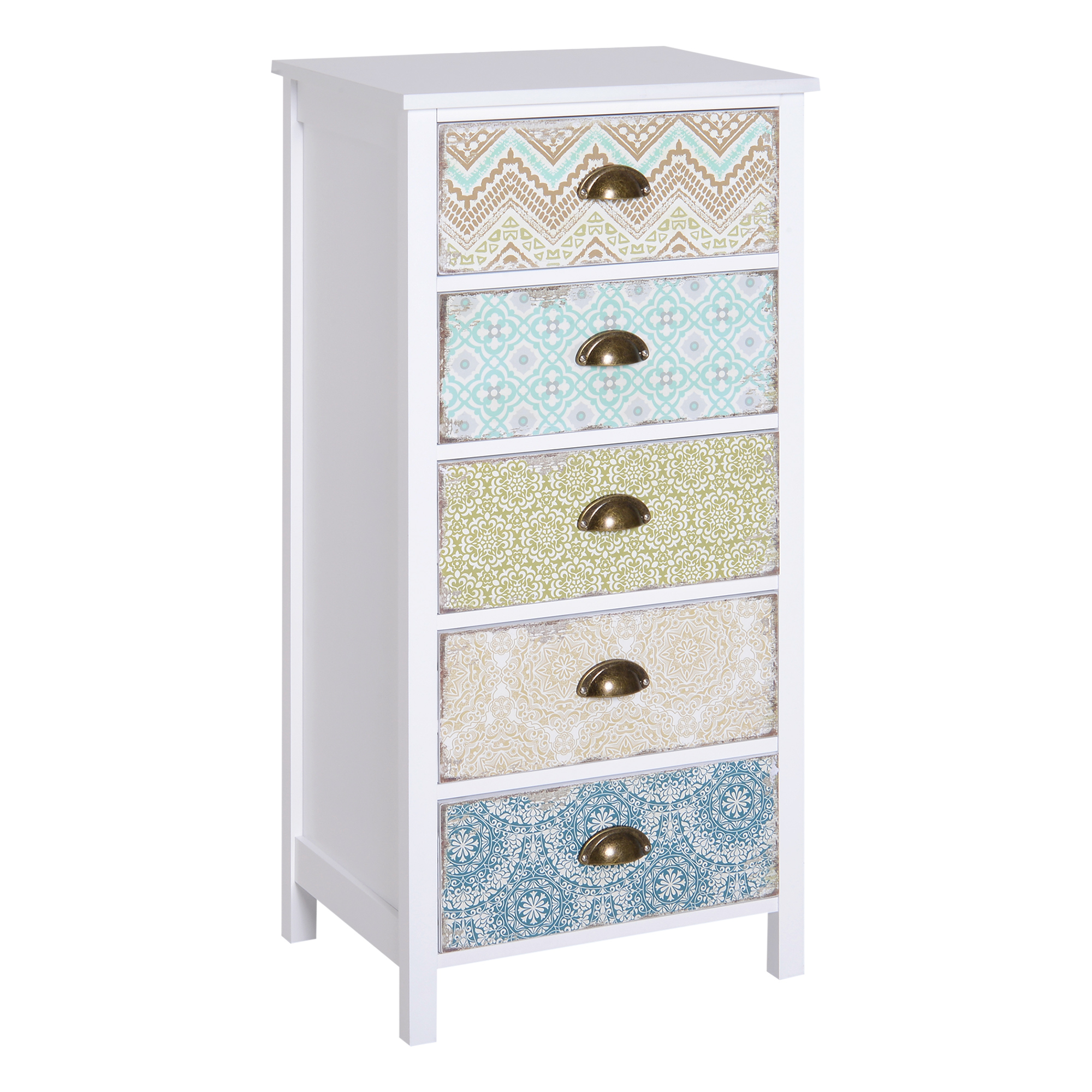 HERON XIII White Chest of Drawers - Tallboy, Small-sized, 5 Drawers - Life Essentials