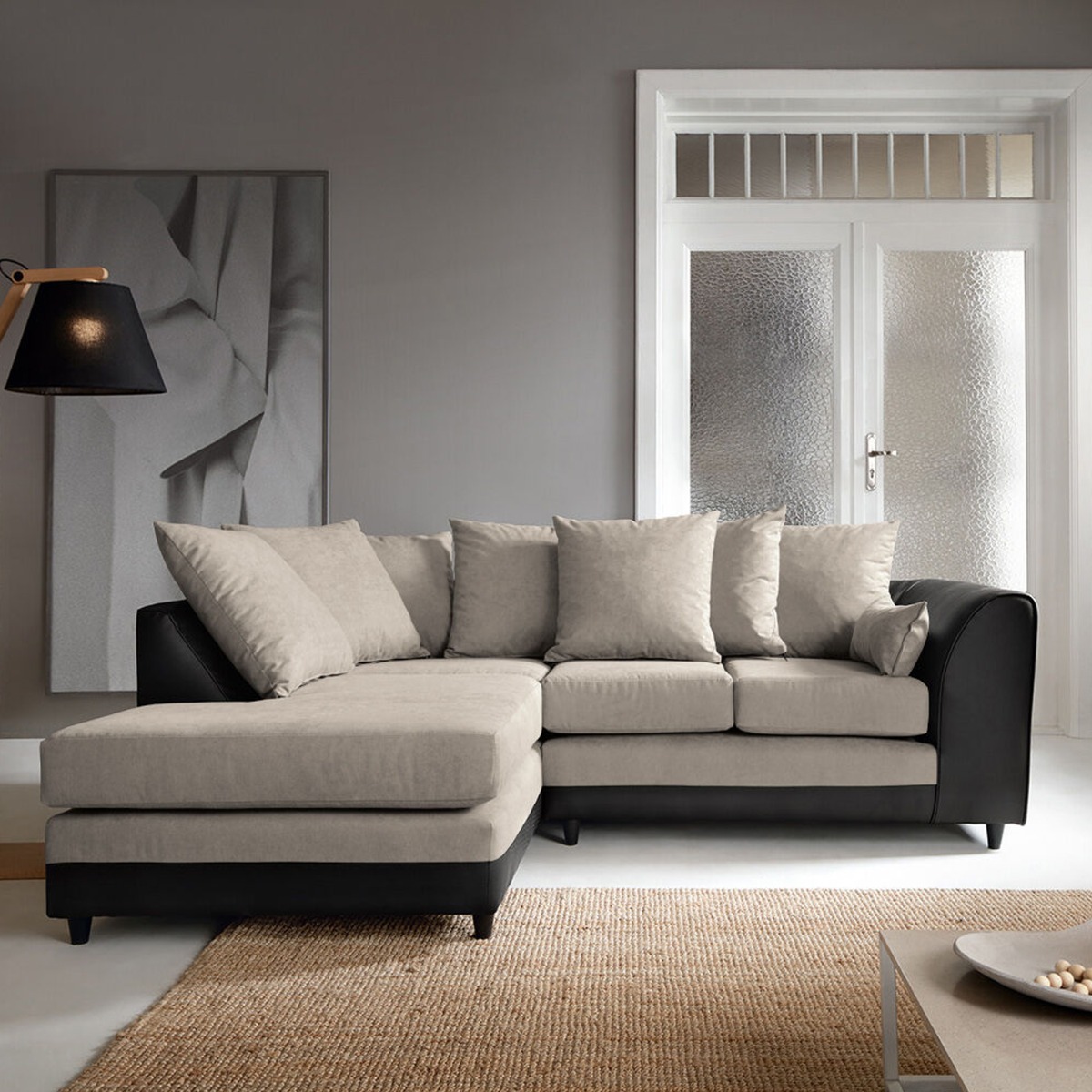 Linacre Corner Sofa - Left Arm Brown and Black - Moonlight Interiors
