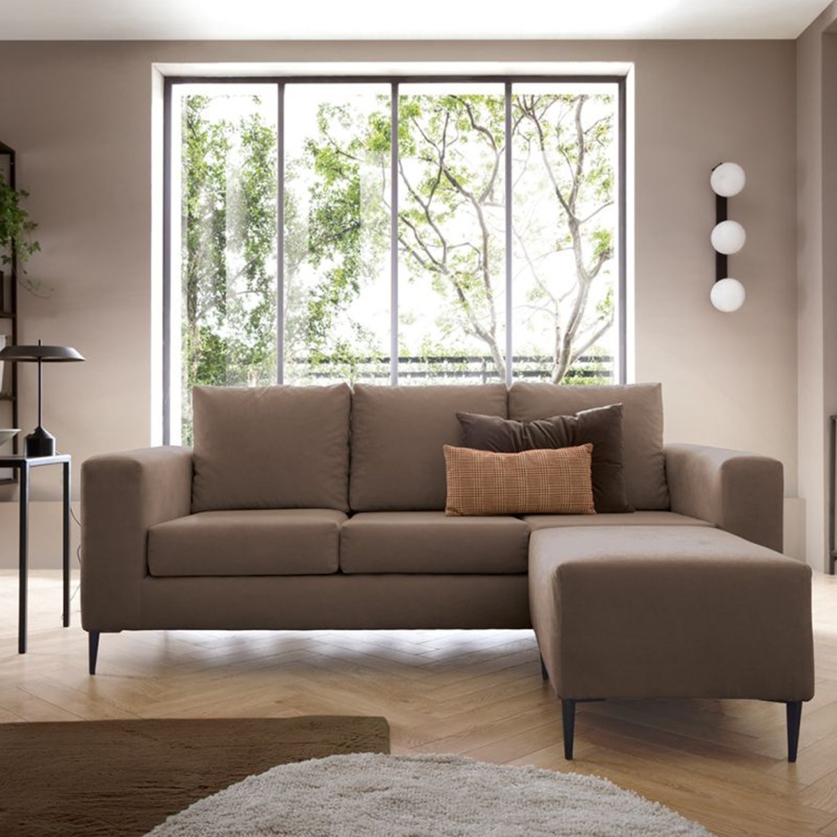 Lincoln Reversible Corner Sofa With Footstool - Brown - Moonlight Interiors