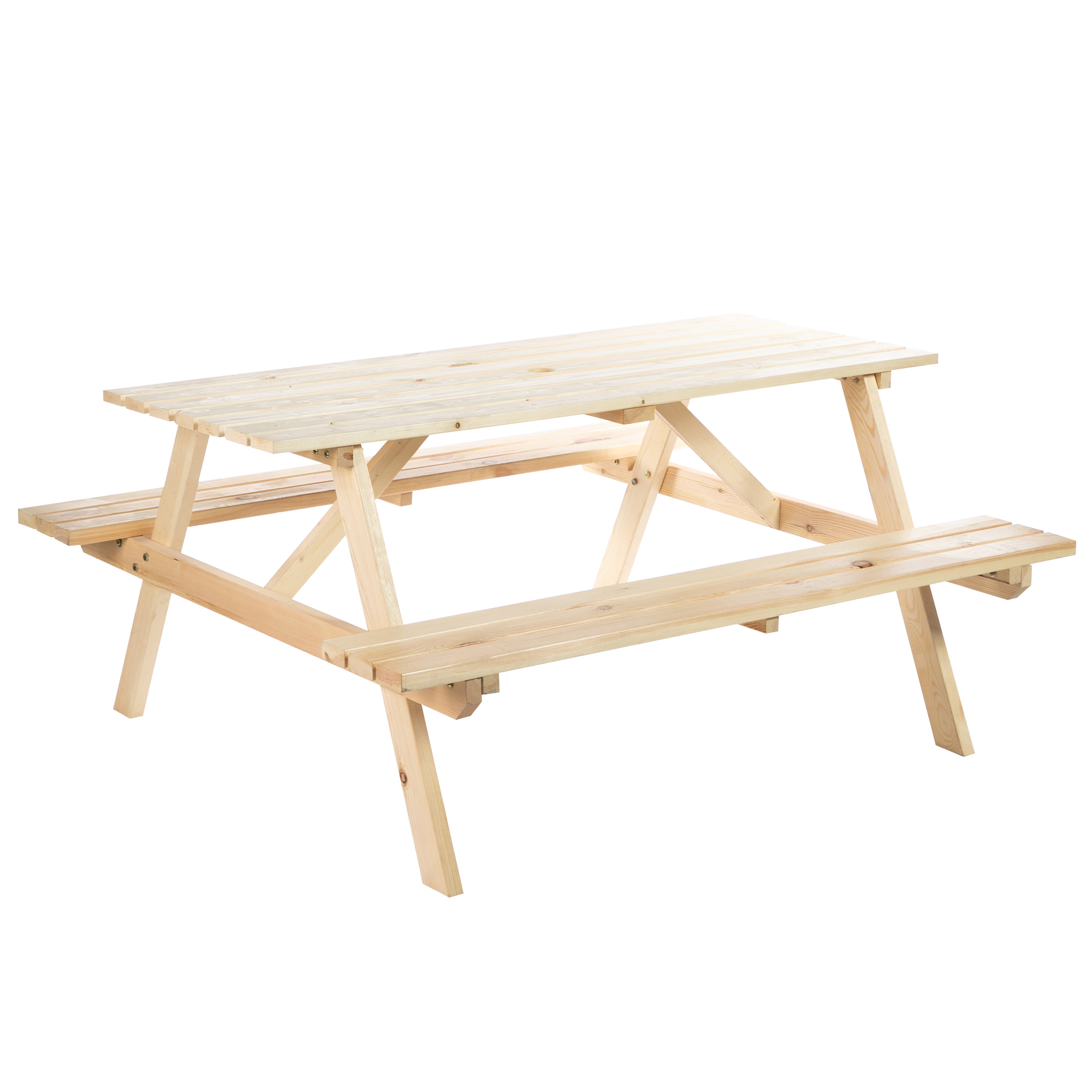 Outdoor 4 Seater Wooden Table Bench with Parasol Cutout 150 - Natural Wood - Life Essentials
