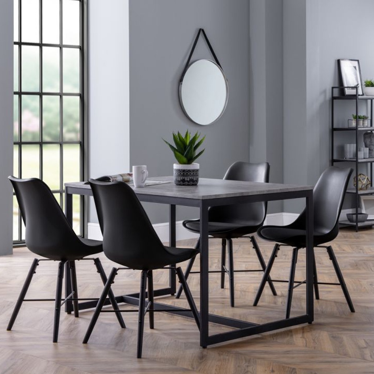 Staten Black Metal Frame Dining Table- Concrete - JB Collections